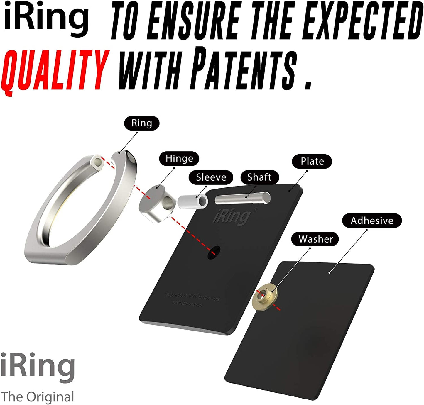 Iring Original, Made in Korea, Phone Ring Holder, Cell Phone Grip Stand, Compatible with Iphone, Galaxy, and Other Smartphones (Black)  AAUXX Korea   