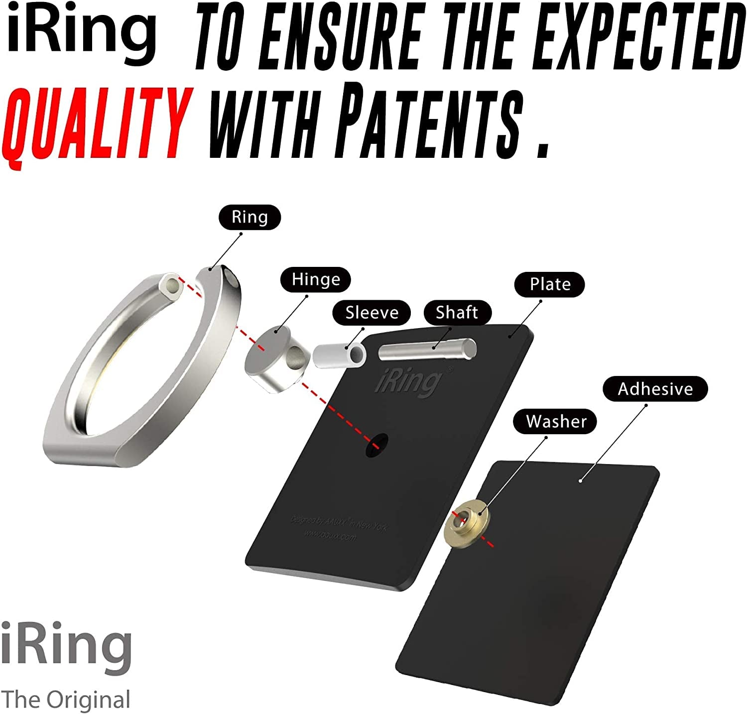 Iring Original, Made in Korea, Phone Ring Holder, Cell Phone Grip Stand, Compatible with Iphone, Galaxy, and Other Smartphones (Black)  AAUXX Korea   