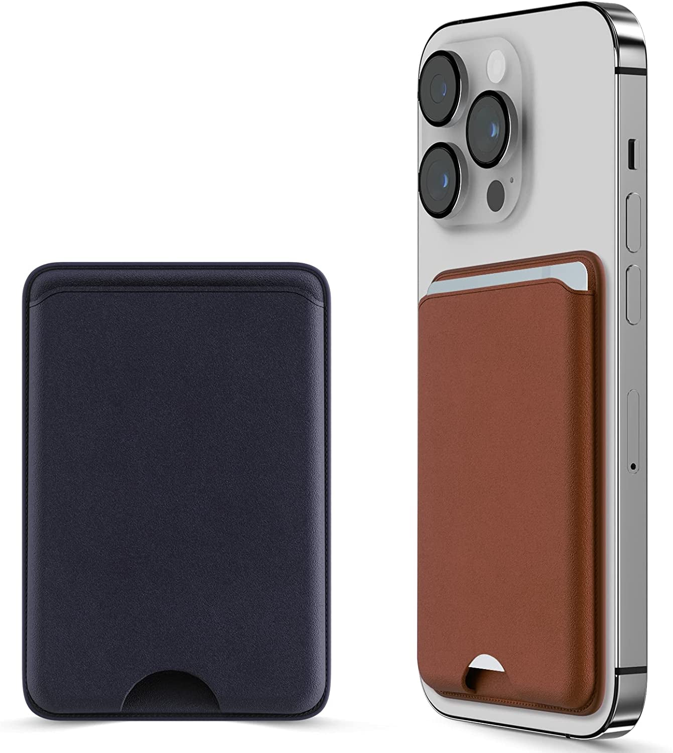 Dlinda 2-Pack Iphone Wallet Magsafe Card Holder, Detachable Leather Wallet with Magsafe for Apple Iphone 14 Pro Max/14 Plus/14 Pro/14, Iphone 13 / Iphone 12 Series, Midnight & Midnight  Dlinda Blue & Brown  