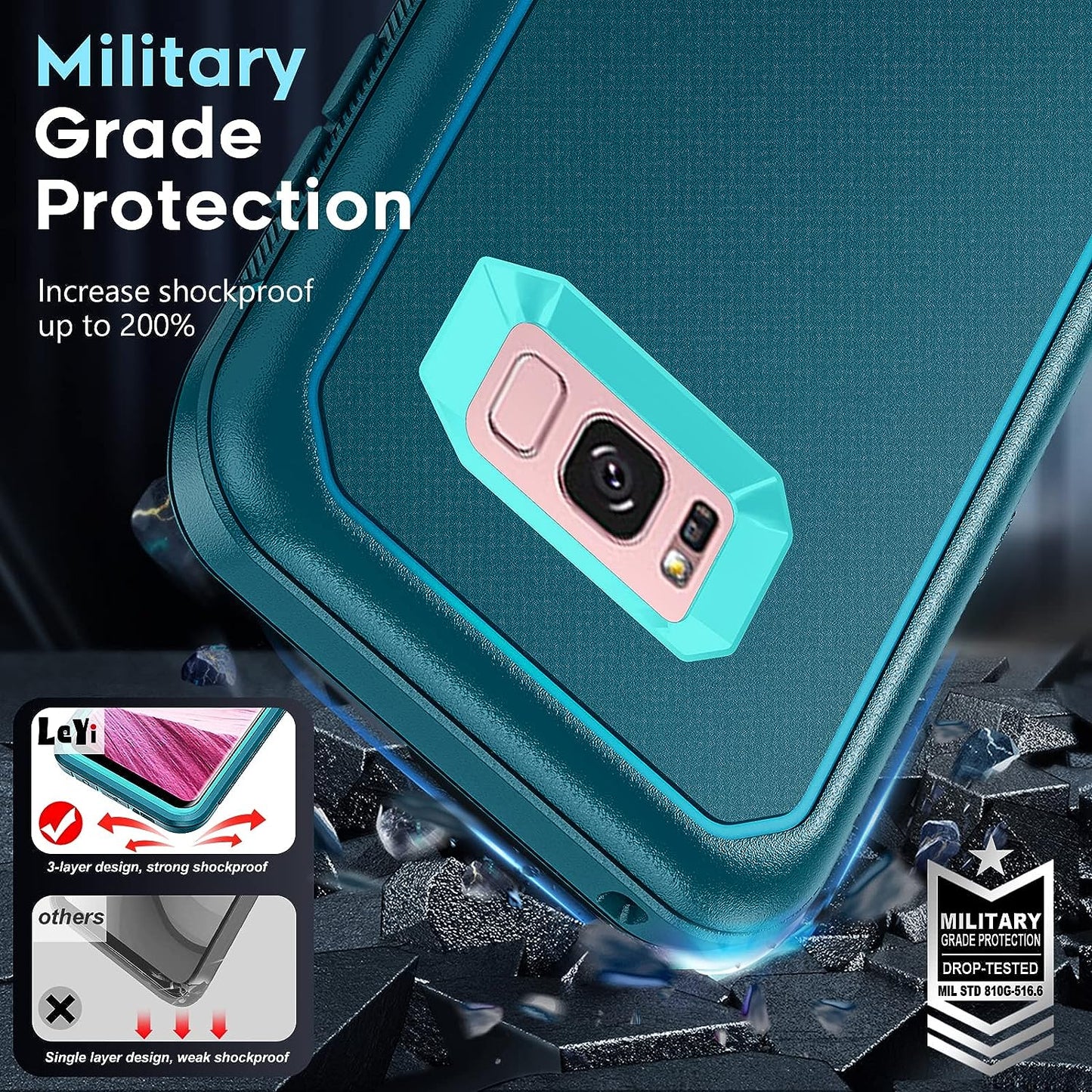 Leyi for Samsung Galaxy S8 plus Case, Upgrade 3-In-1 Full Body Shockproof Rubber Outer Cover Heavy Duty Tough Rugged Dustproof Defender Protection Case for Samsung Galaxy S8 Plus, Teal  LeYi   