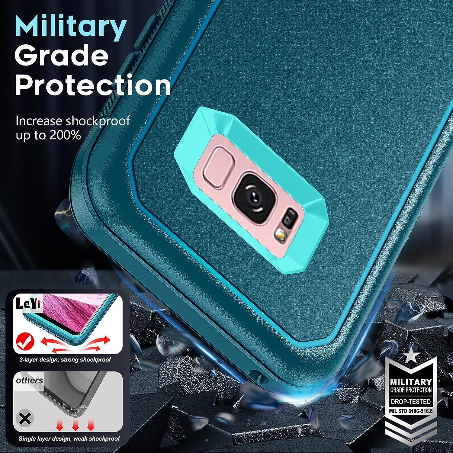 Leyi for Samsung Galaxy S8 plus Case, Upgrade 3-In-1 Full Body Shockproof Rubber Outer Cover Heavy Duty Tough Rugged Dustproof Defender Protection Case for Samsung Galaxy S8 Plus, Teal  LeYi   