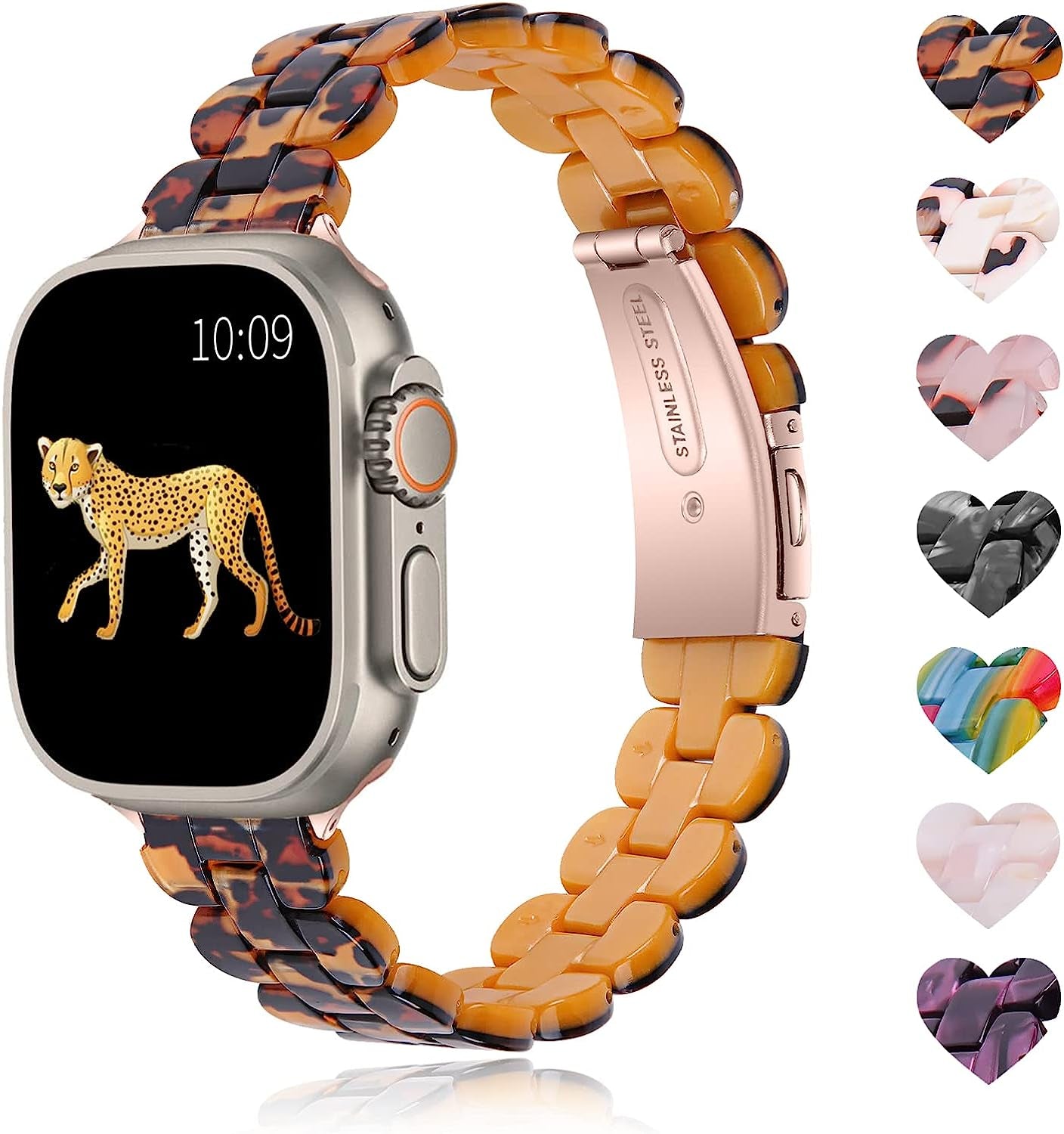BEIZIYE Resin Bands Compatible with Apple Watch Ultra Band 49Mm 45Mm 44Mm 42Mm 41Mm 40Mm 38Mm Women, Thin Light Slim Resin Strap Bracelet Wristband Is for Iwatch Ultra Series 8 7 6 5 4 3 2 1 SE  BEIZIYE A07 Leopard Print 42/44/45/Ultra 49mm 