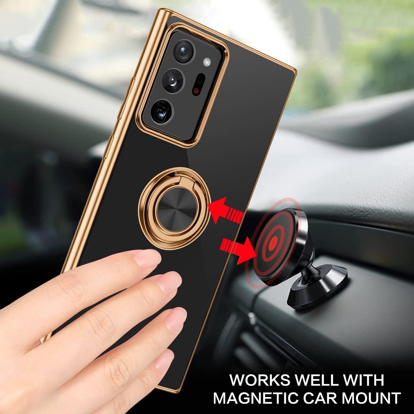 VENINGO Note 20 Ultra Case, Galaxy Note 20 Ultra Case, Slim Fit Soft 360° Ring Holder Kickstand Magnetic Car Mount Supported Shockproof Protective Cover for Samsung Note 20 Ultra 5G 6.9", Black/Golden  VENINGO   