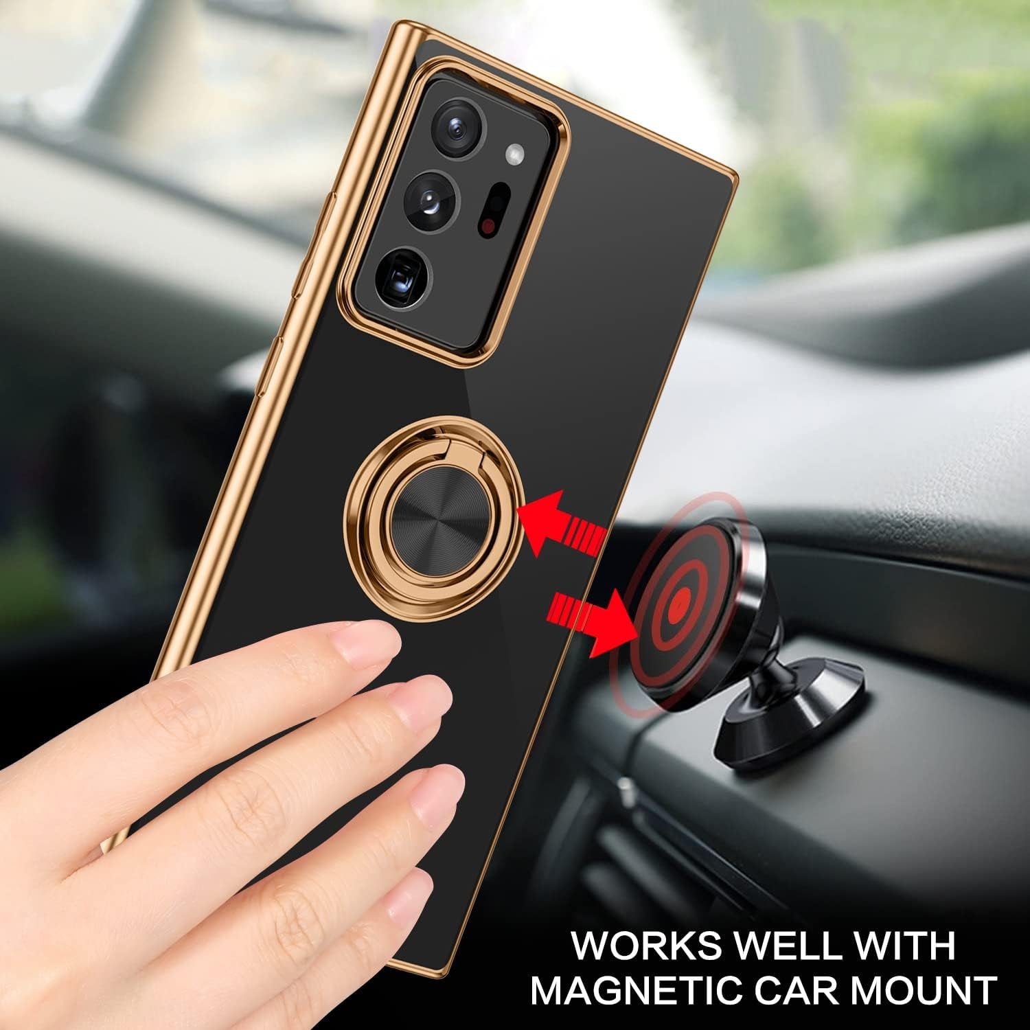 VENINGO Note 20 Ultra Case, Galaxy Note 20 Ultra Case, Slim Fit Soft 360° Ring Holder Kickstand Magnetic Car Mount Supported Shockproof Protective Cover for Samsung Note 20 Ultra 5G 6.9", Black/Golden  VENINGO   