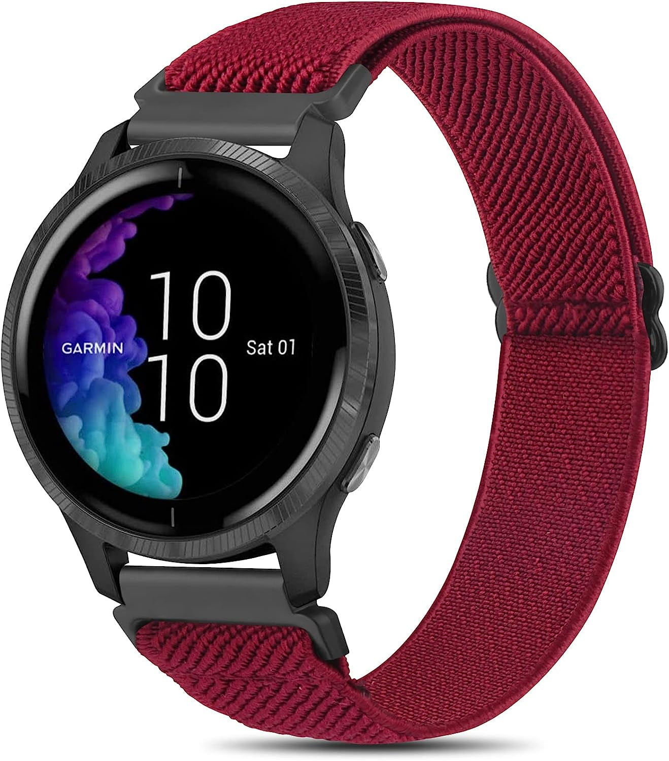 Wanme Bands for Garmin Venu / Vivoactive 3 Watch Band, 20Mm Adjustable Elastic Replacement Wristband Strap for Garmin Venu Sq, Vivoactive 3 Music, Forerunner 645 / 245 Music, Samsung Galaxy Watch 4 (Green Arrow)  Wanme Wine Red  