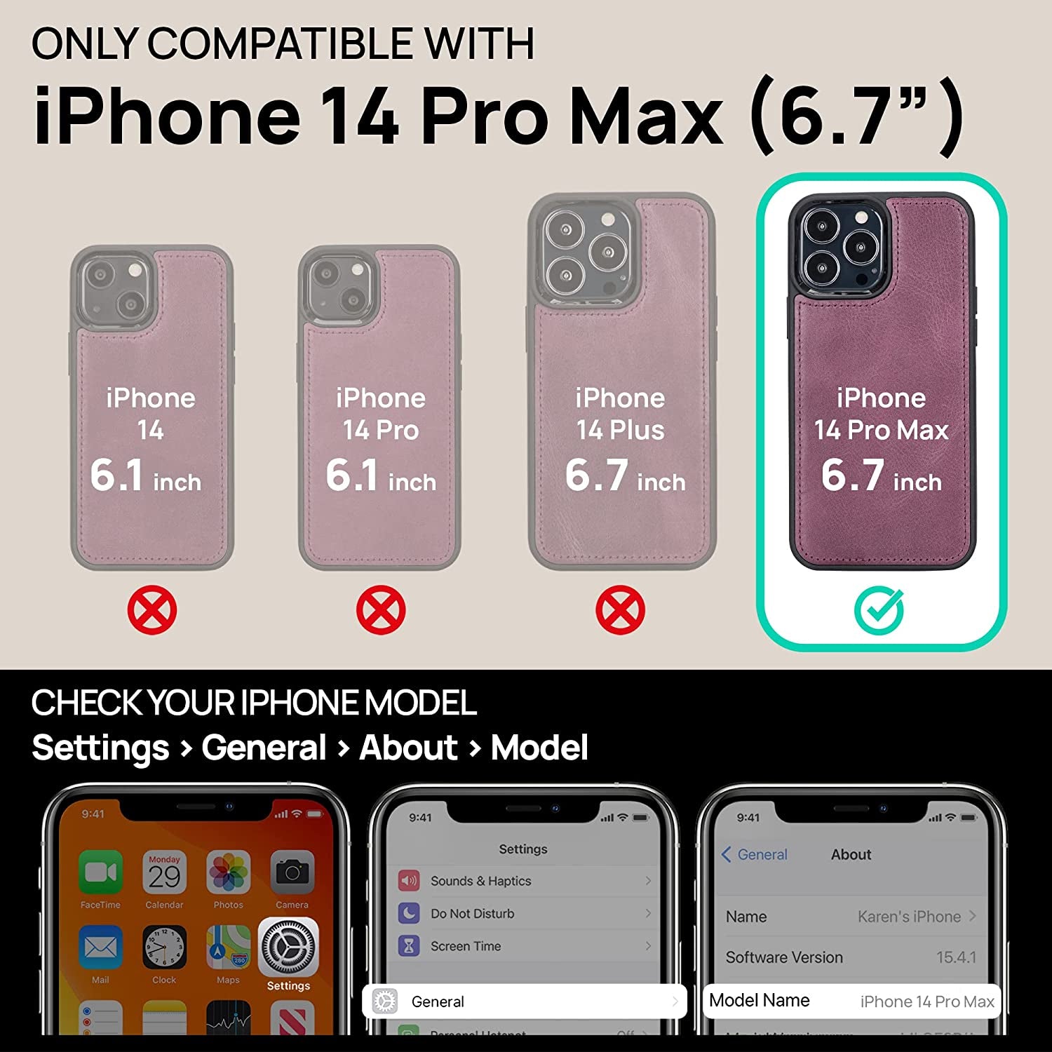 OXA Leather 2-In-1 Wallet Case Compatible with Iphone 14 Pro Max | Magnetic Detachable | Shockproof | RFID Blocking | Flip Case with Kickstand | Compatible with Magsafe | - Purple  OXA   