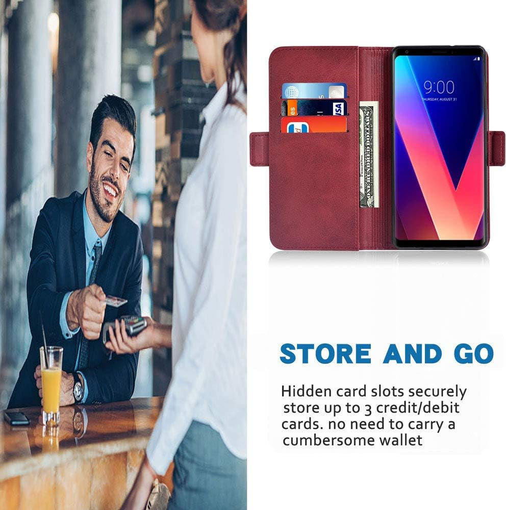 Phone Case for LG V30 Thinq V35 plus Leather Wallet Cases with Tempered Screen Protector Accessories Card Holder Full Body Flip Folio Cover LGV30 LGV35 LG30 LG35 V 30 35 V30+ V30S H931 Women Men Red  FDC   