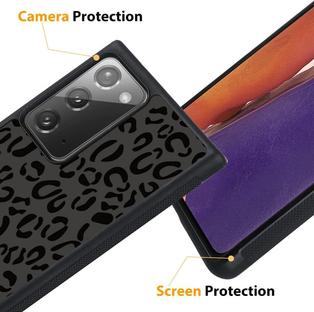 SAKUULO Samsung Galaxy Note 20 Case, [Screen Protector + Kickstand] Black Leopard Cheetah Design, Anti-Slip Shockproof Lightweight Flexible TPU Bumper Protective Case for Galaxy Note 20 6.7 Inch  SAKUULO   