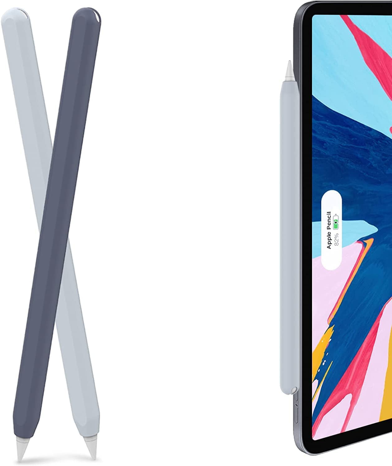 Ahastyle Ultra Thin Case Silicone Skin Cover Compatible with Apple Pencil 2Nd Generation, Ipad Pro 11 12.9 Inch-2 Pack (Light Blue & Pink)  AHASTYLE 2pcs Midnight Blue & Light Blue  
