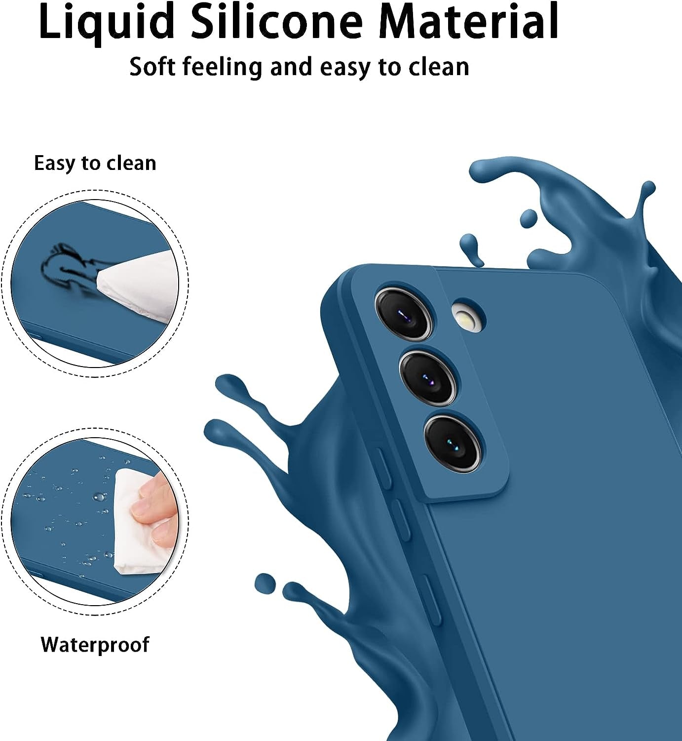 Vanjua [2 Pack] for Samsung Galaxy S22 Case, Stylish Liquid Silicone Slim Full-Body Protective Cover for Samsung Galaxy S22 5G 6.1 Inch Phone Case (Navy Blue+Light Cyan)  Vanjua   