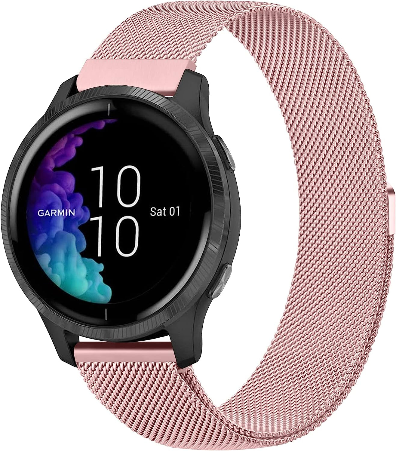 Wanme Bands for Garmin Venu / Vivoactive 3 Watch Band, 20Mm Metal Wristband Strap for Garmin Venu Sq, Vivoactive 3 Music, Forerunner 645 / 245 Music, Samsung Galaxy Watch 4 Band  Wanme Rose Pink  