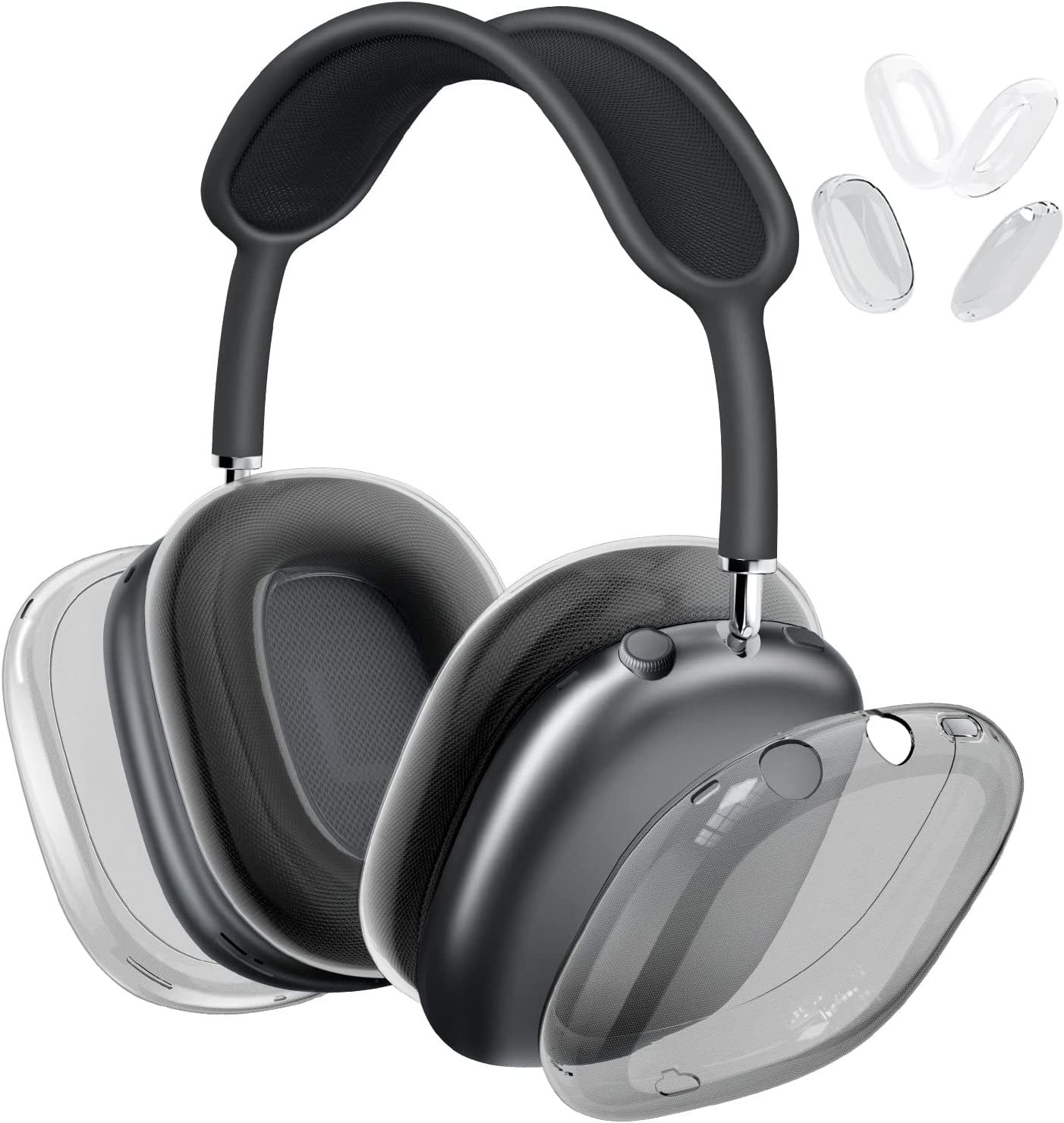 VICHYIE Case Cover for Airpods Max, Clear Soft TPU Case Anti-Scratch, Transparent Accessories Protector Cover for Airpods Max Headphones(Clear Glitter)  VICHYIE Gray Case+Clear Ear Pad Cover  