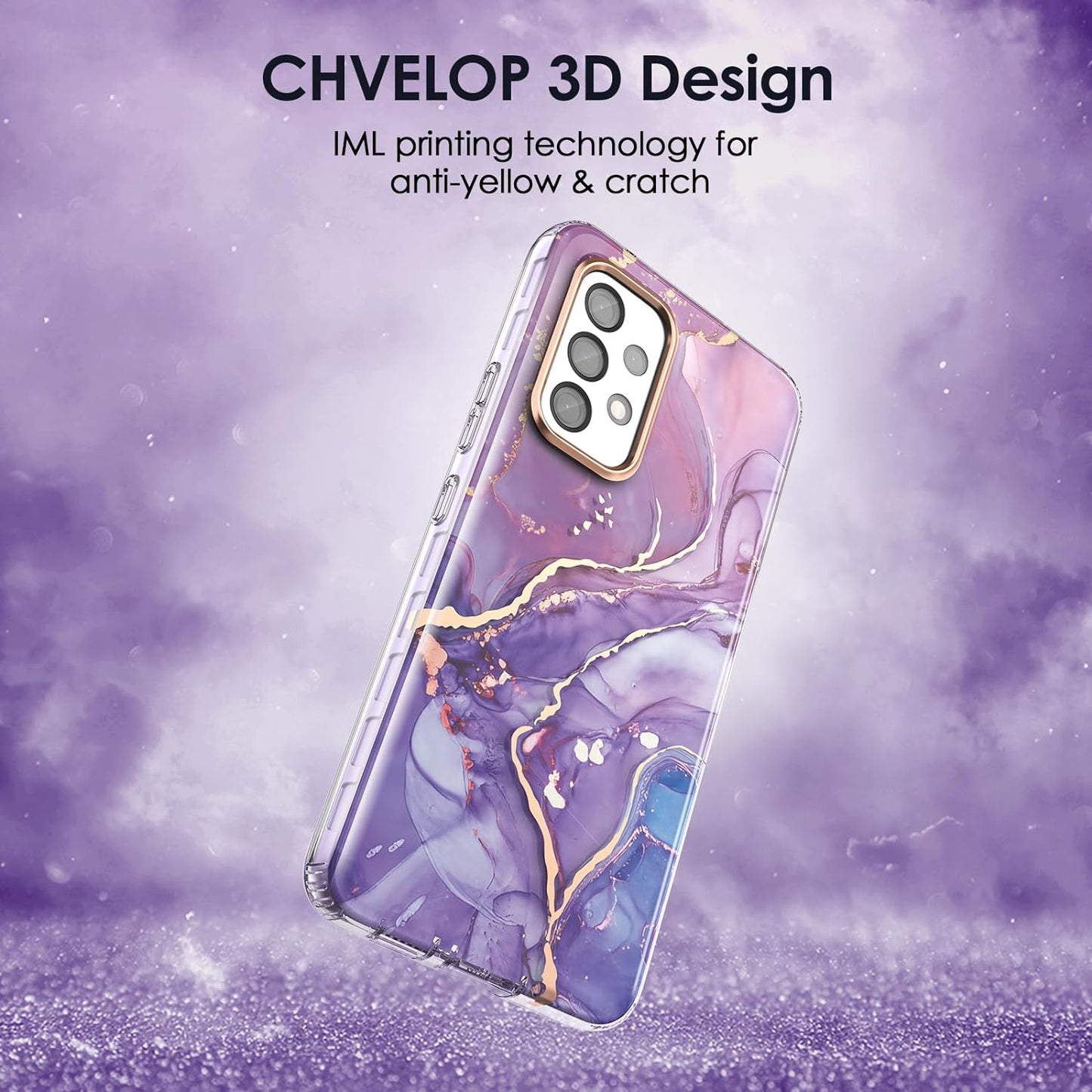 Chvelop Case Compatible with Samsung Galaxy A53 5G (2022 Released), Marble Stylish Slim Soft TPU, Full Body Protective with Built-In Screen Protector, Shockproof Cover for A53, 6.5 In, River/Purple  Chvelop   