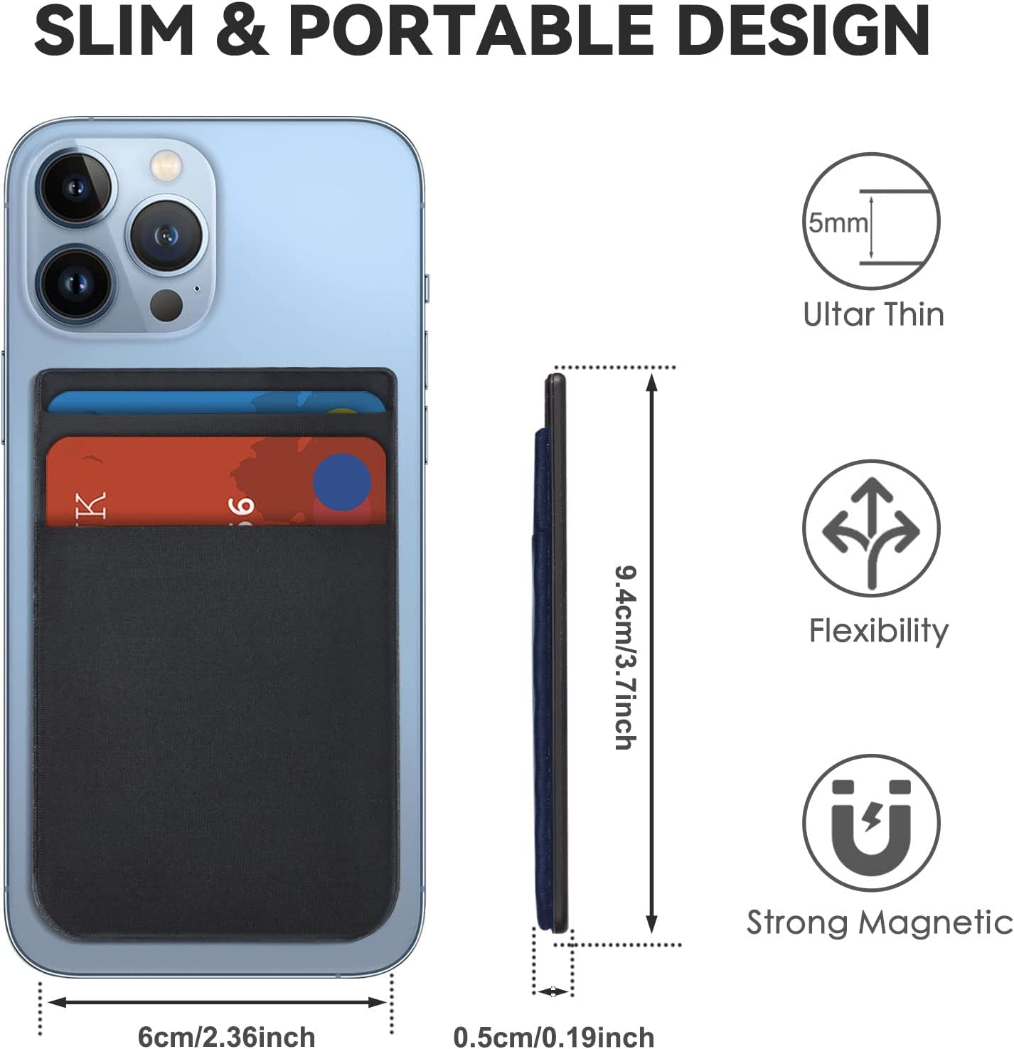 Cloudvalley Magnetic Card Wallet Designed for Iphone Magsafe, Stretchy Lycra Double Pocket Credit ID Card Holder Case for Back of Iphone 14 / Iphone 13 & 12 Mag Safe, Black  CloudValley   