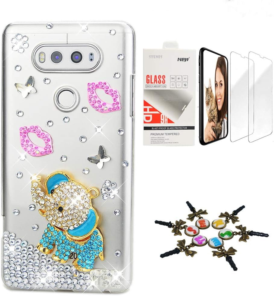 STENES Bling Case Compatible with LG G6 / LG G6 plus - Stylish - 3D Handmade [Sparkle Series] Tropical Fish Mermaiddesign Cover with Screen Protector [2 Pack] - Blue  STENES Elephant Sexy Lips / Green Design For Lg V40 Thinq 