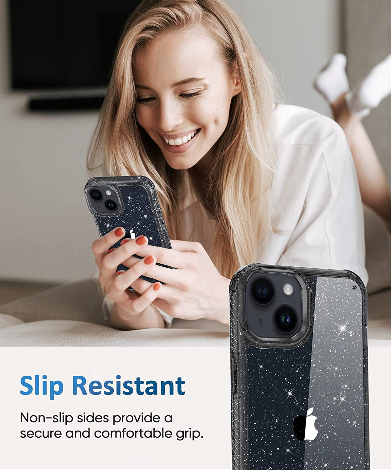 MIODIK Compatible with Iphone 14 Case with Screen Protector + Camera Lens Protector, Non Yellowing Clear Glitter Protective Phone Case, Women Girls Cover for Iphone 14 6.1 Inch 2022 - Sparkle Black  MIODIK   