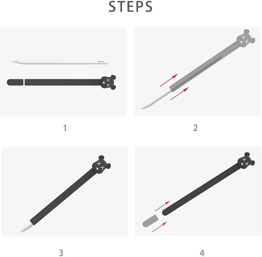 Love Mei Apple Pencil Silicone Sleeve for 2Nd Generation Holder Protective Skin Cover Case and Nib Cover Non-Slip Smooth Grip Cute Bear Accessories with Pencil Tip Cover for Ipad (2Nd Black)  LOVE MEI   