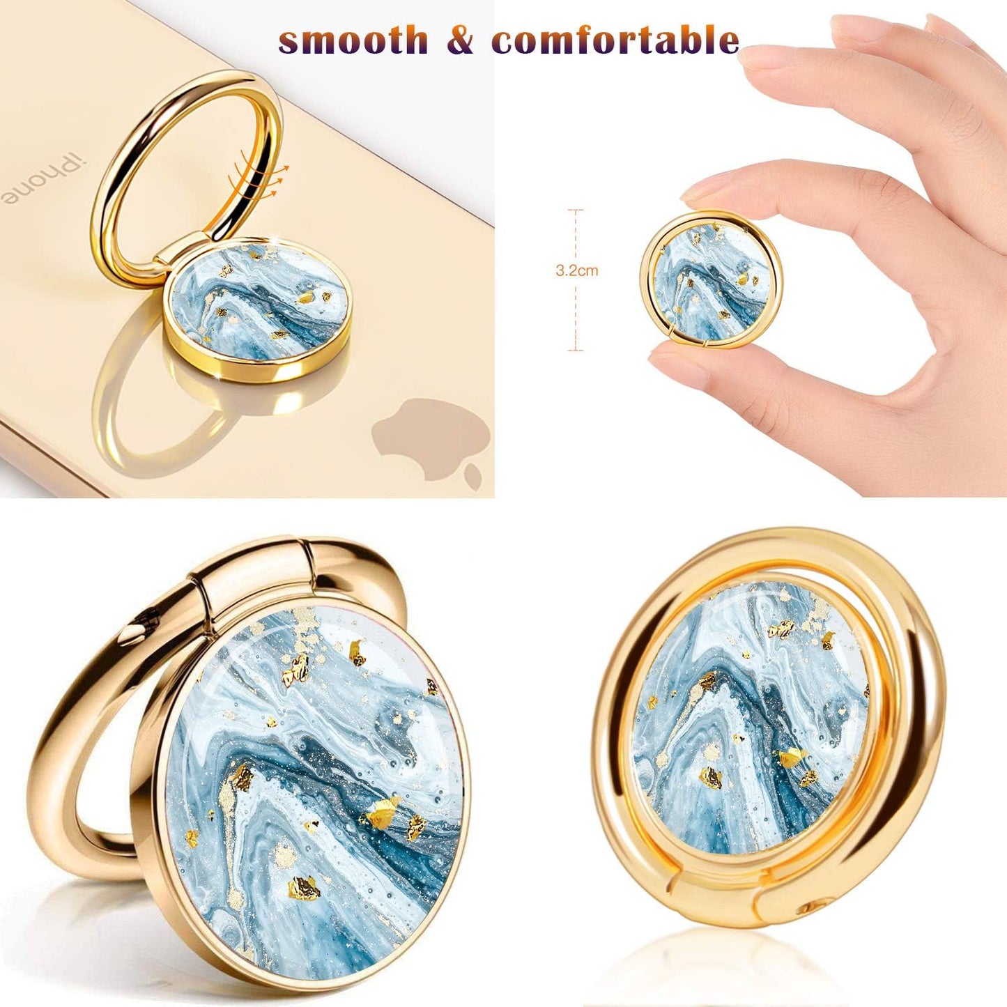 JIAXIUFEN Cell Phone Ring Stand Finger Holder Marble Glitter Grip Kickstand 360° Rotation Metal Ring Grip for Magnetic Car Mount Compatible with Iphone Samsung Galaxy Pixel All Smartphone Blue  JIAXIUFEN   