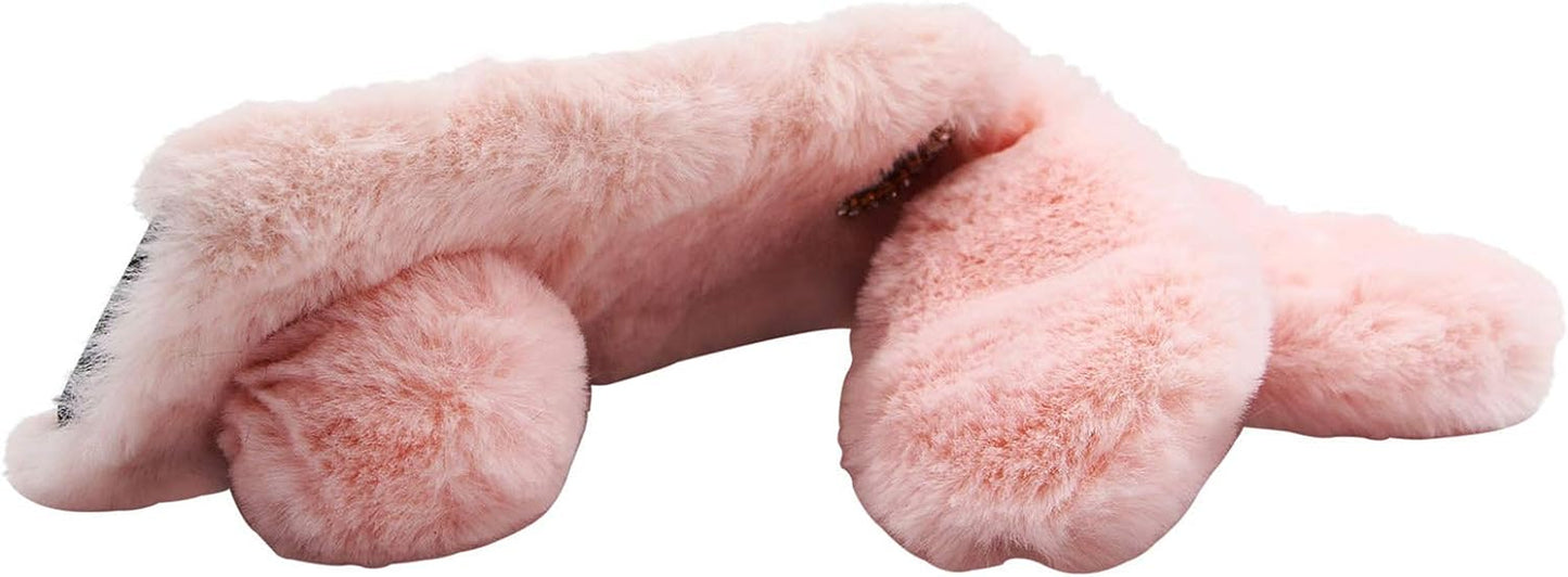 LCHDA Rabbit Case for Oneplus Nord N200 5G, Cute 3D Bunny Ears Soft Furry Hairball Fuzzy Warm Winter Faux Fur Plush Fluffy Flexible TPU Bumper Women Girls Protective Skin Cover - Pink  LCHDA   