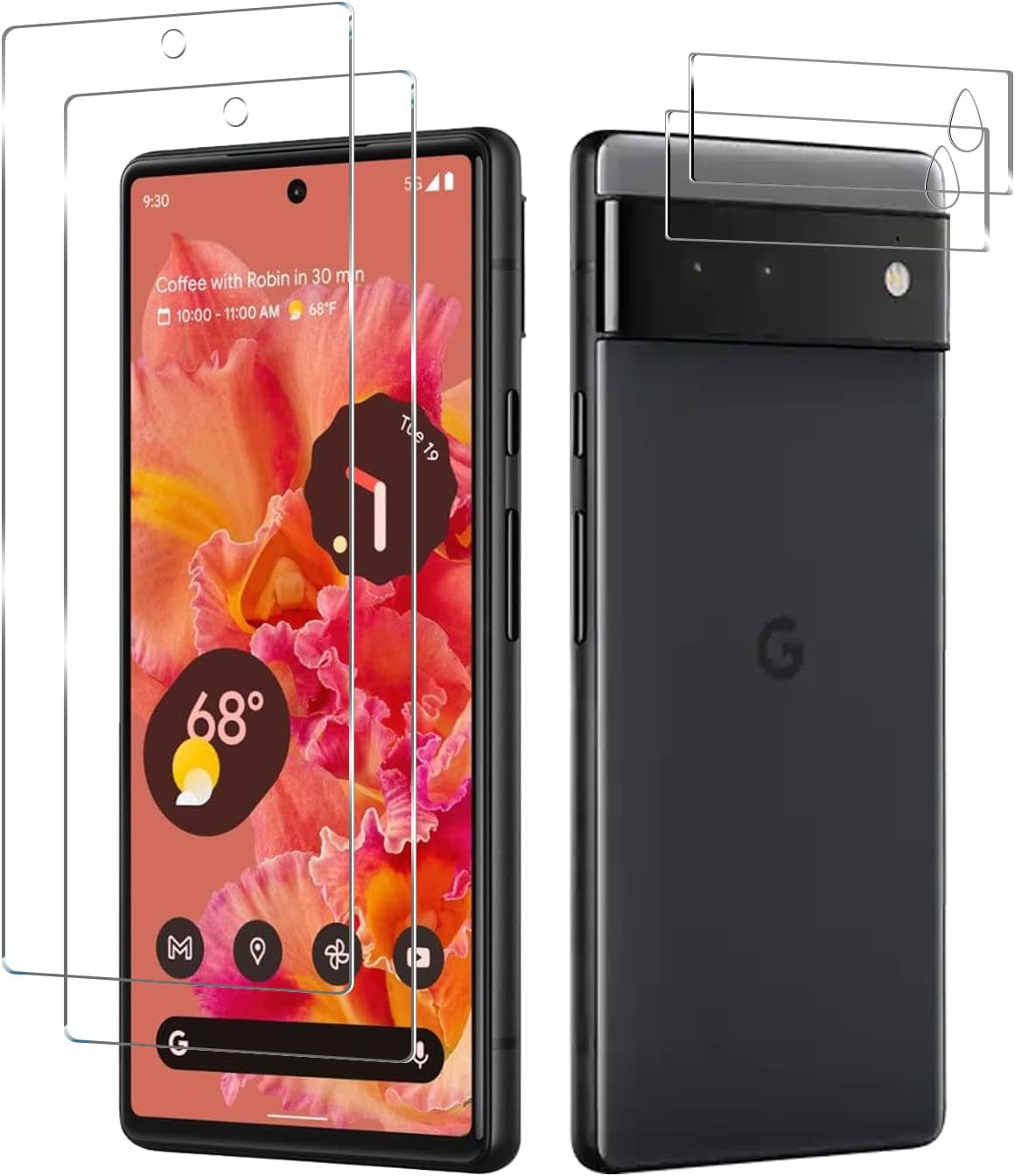 Pixel 6 Tempered Glass Screen Protector + Camera Lens Protector [ 2 + 2 Pack ][Fingerprint Unlock] [Anti-Scratch] [Case Friendly] HD Clear Protective Film for Google Pixel 6  BIGFACE   