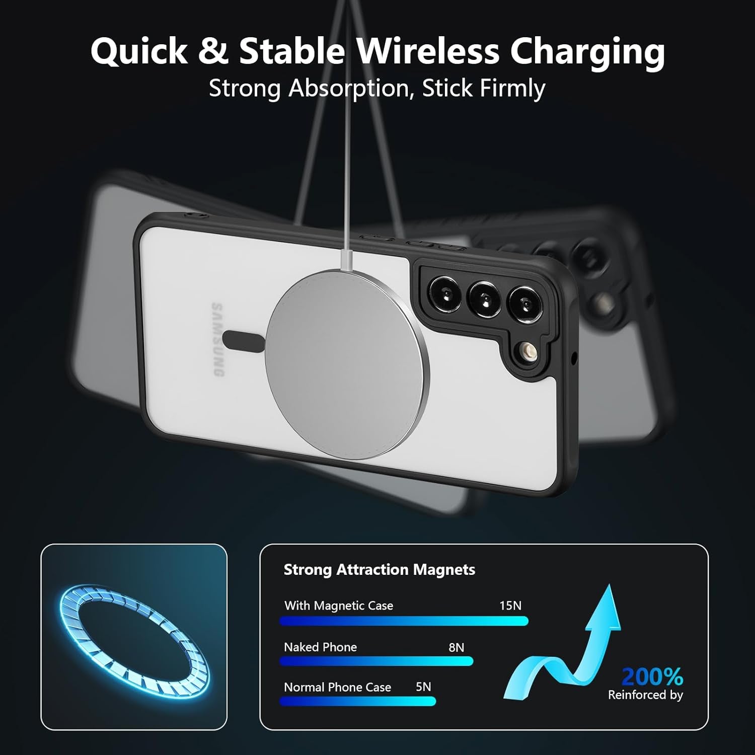 RALEAVO Magnetic for Samsung Galaxy S22 Case [Compatible with Magsafe] Slim Frosted Matte Case Cover Translucent Hard PC Back Military Drop Protection Phone Case for Girls&Boys,Black  RALEAVO   