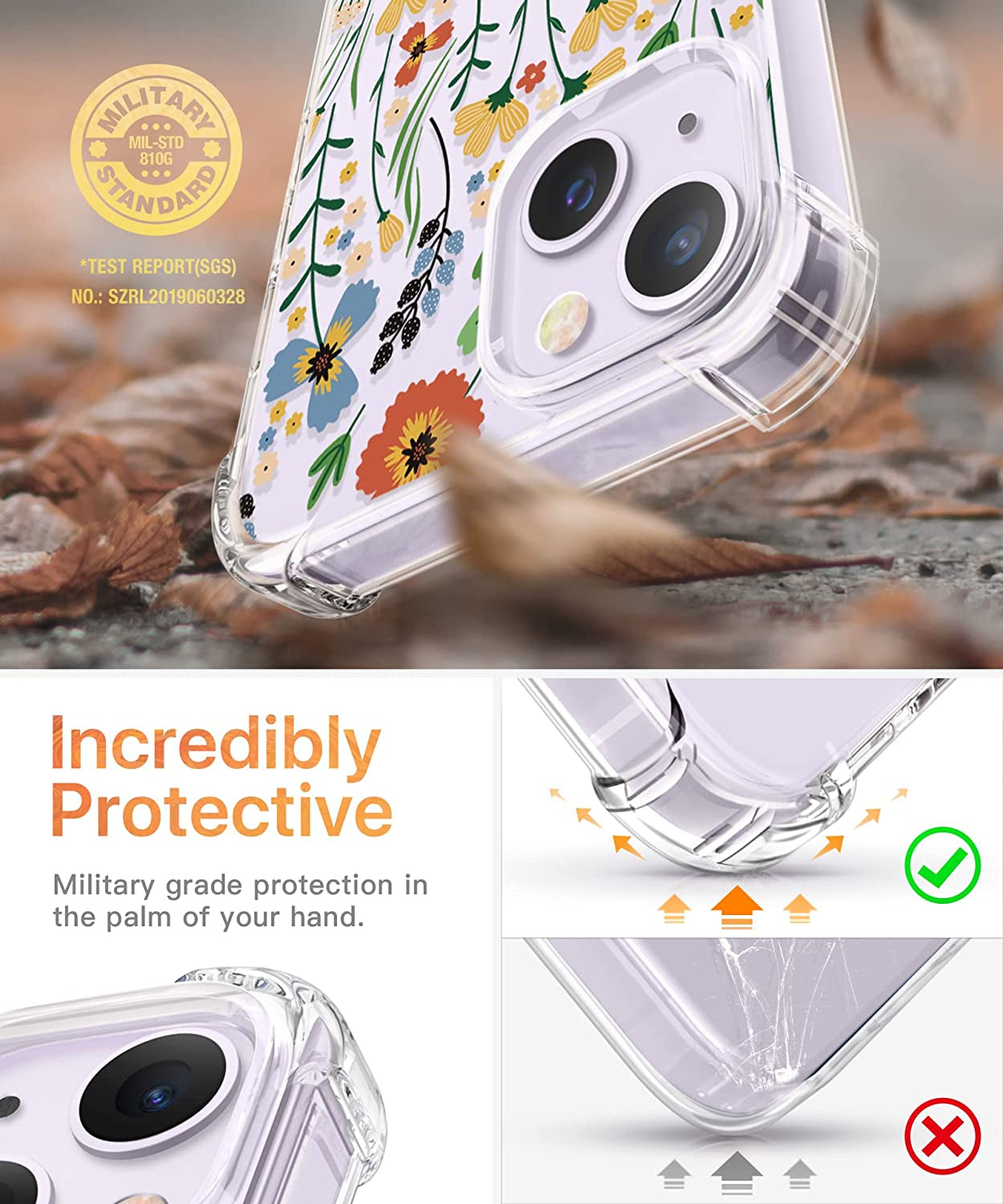 GVIEWIN Compatible with Iphone 14 Case with Screen Protector + Camera Lens Protector, Soft Shockproof Clear Floral Phone Protective Cover for Women, Flower Pattern Design 6.1" (Blooming Flowerets)  GVIEWIN   