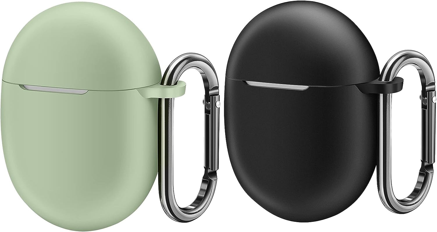 AHBTEYM for Google Pixel Buds Pro Case,Soft Silicone Case for Google Pixel Buds Pro 2022 Protective Earbuds Cover Skin with Carabiner Accessories-2 Pack(Coral Orange/Blue)  AHBTEYM Lemongrass/Black  