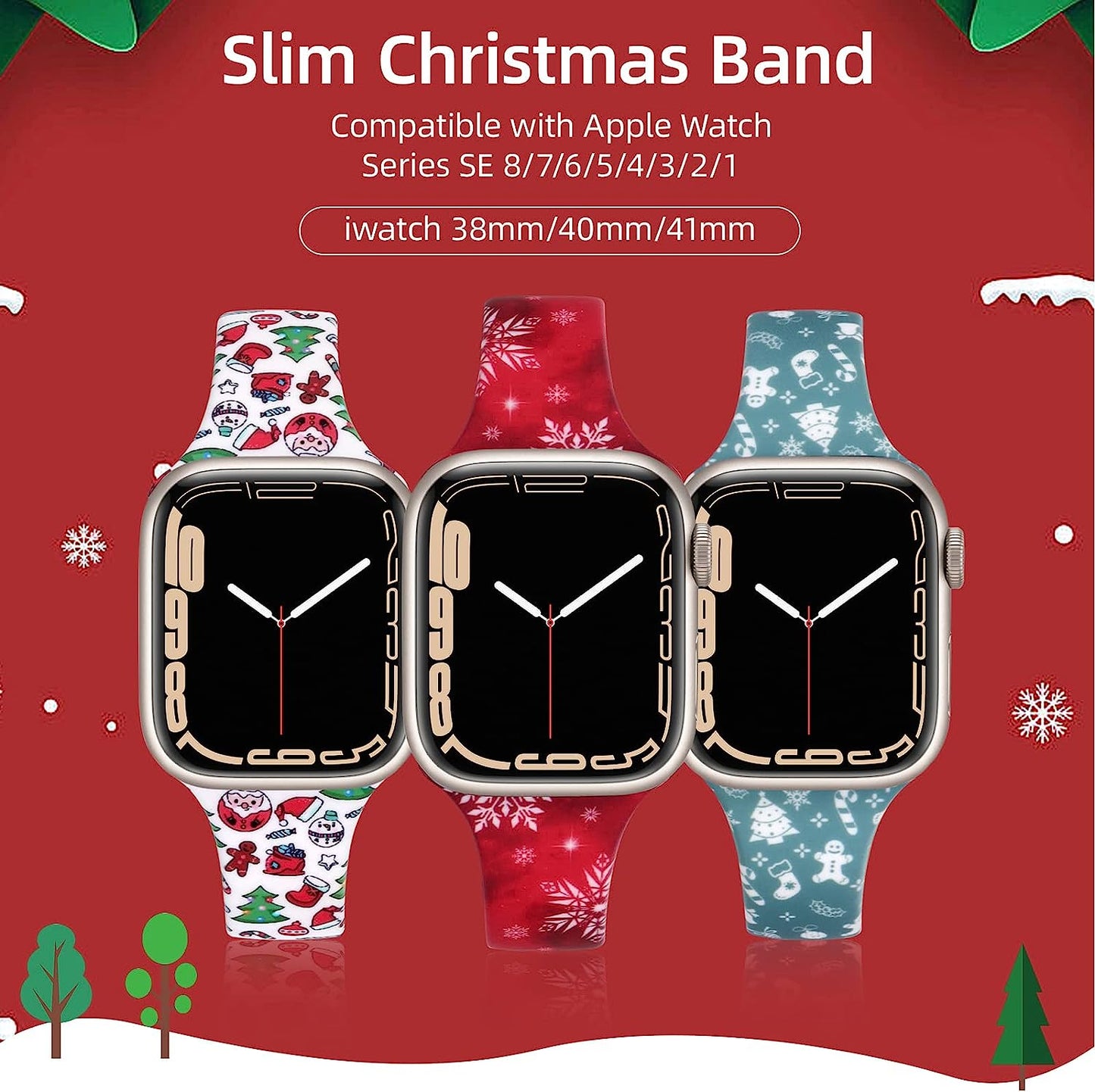 Witzon Thin Bands Compatible with Apple Watch Band 40Mm 38Mm 41Mm for Women, Fadeless Floral Cute Printed Slim Silicone Sport Replacement Wristbands for Iwatch SE Series 7 6 5 4 3 2 1 Smart Watch  Witzon   