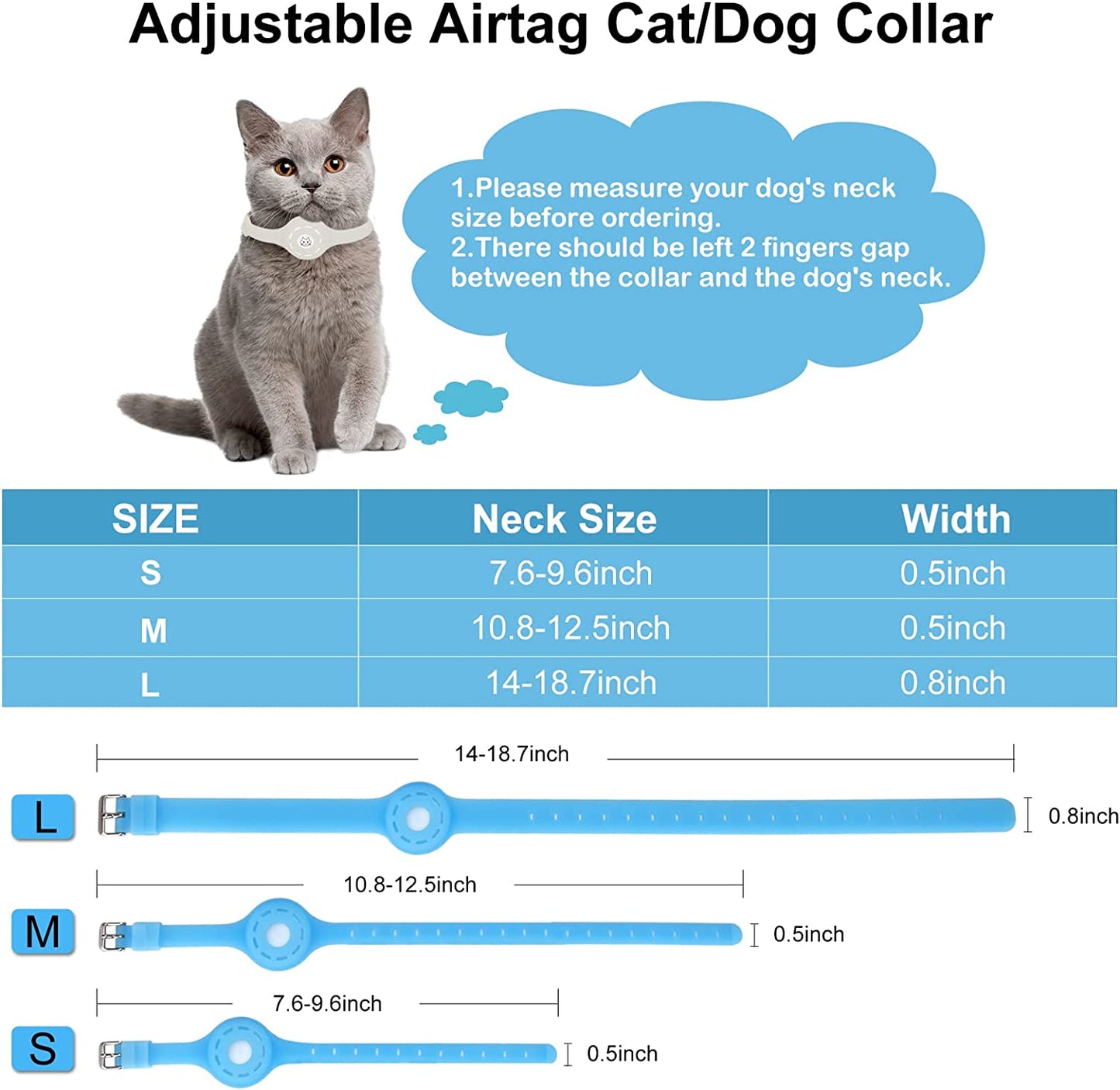 Airtag Dog Collar with Airtag Holder Case Integrated 2 Pack, Luminous Silicone Anti-Lost Apple Air Tag Dog/Cat Holder for Pet and 2 HD Protective Film Set (Neck 10.8-12.5")  CNUORN   