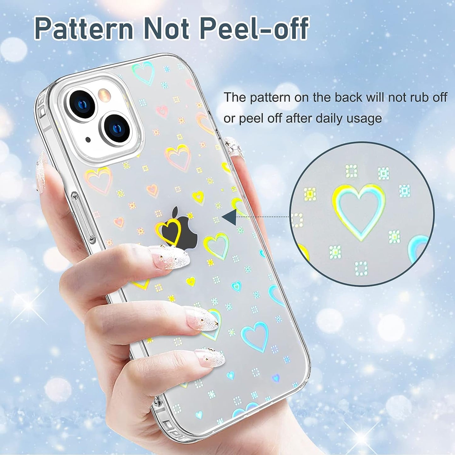 LOEV Compatible with Iphone 14 plus 6.7 Inch Clear Holographic Heart Phone Case, Laser Rainbow Love Heart Cute Pattern Design Phone Case Protective Shockproof Hard PC & Soft TPU Cover for Women Girl  LOEV   