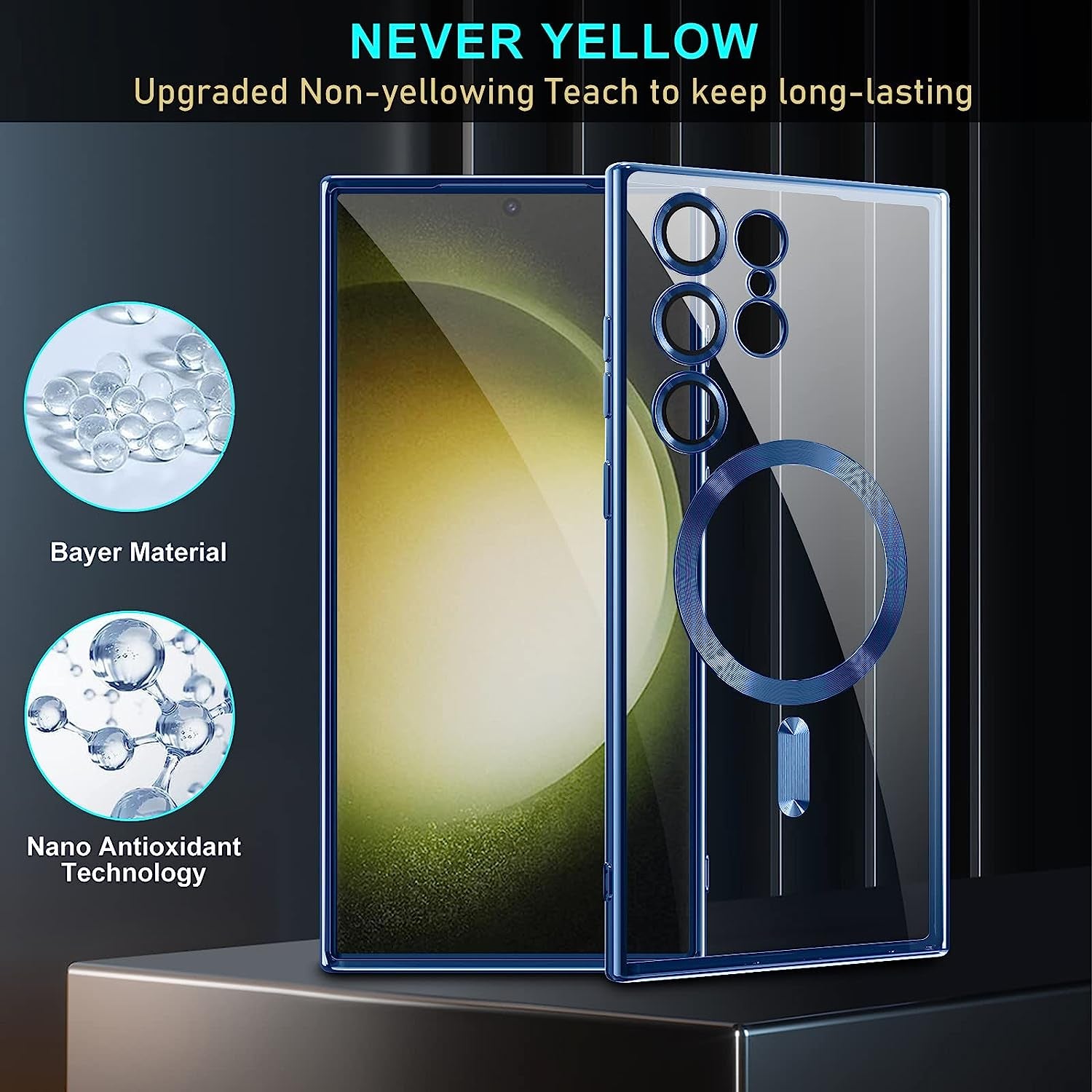 Sheheme for Samsung Galaxy S22 Ultra Case,With Full Camera Lens Protector,Compatible with Magsafe,Clear Magnetic Case for S22 Ultra,Plating Anti-Scratch Slim Thin Case Cover for Men Women,Bule  SHEHEME   