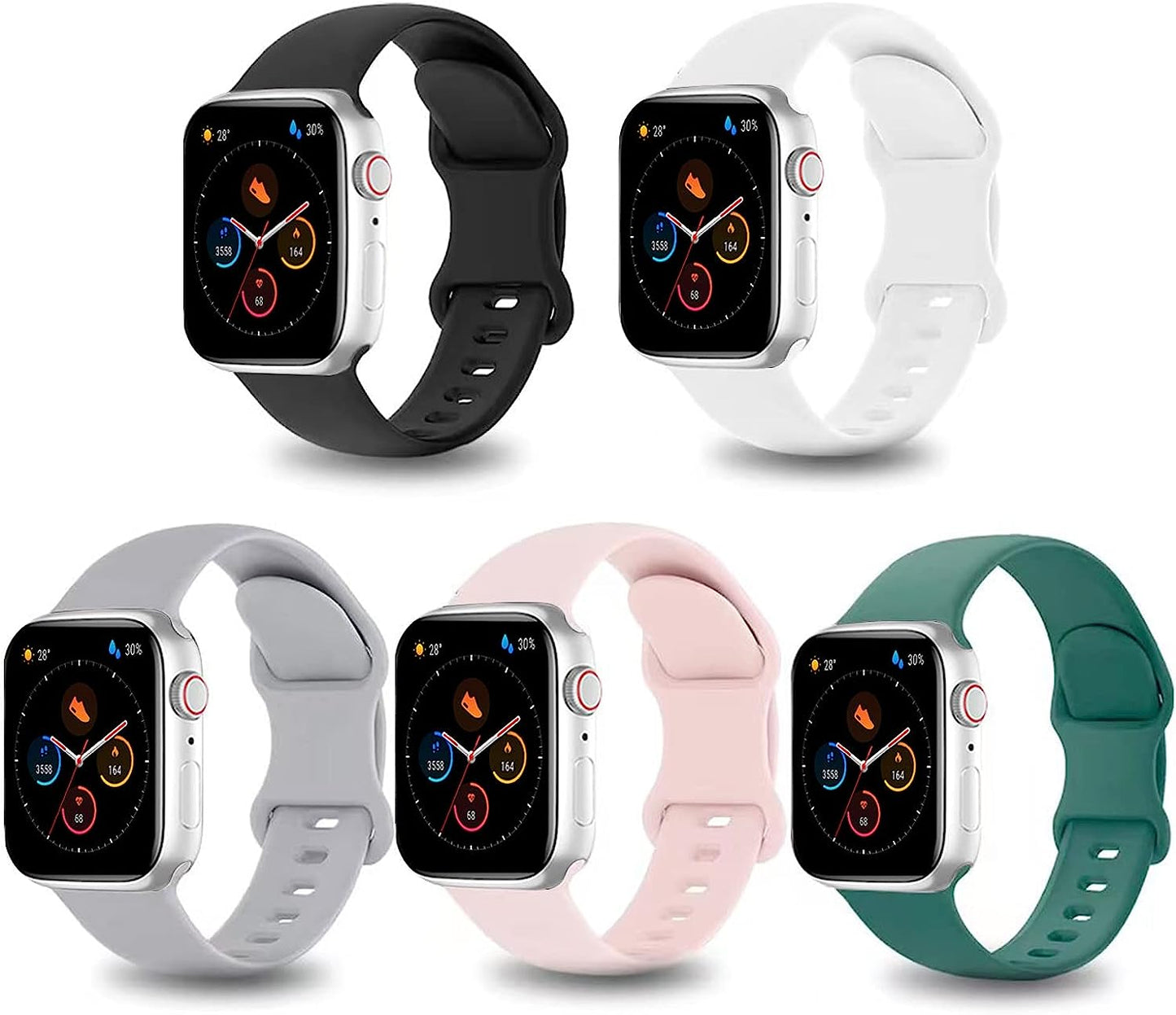 5 Pack Silicone Watch Band Compatible with Apple Watch Band 49Mm 45Mm 44Mm 42Mm 41Mm 40Mm 38Mm for Women Men,Smartwatch Bands for Iwatch Ultra SE2 SE Series 8 7 6 5 4 3 2 1  PZAZT Black/White/Cloud-grey/Sand-powder/Cactus 38MM/40MM/41MM 