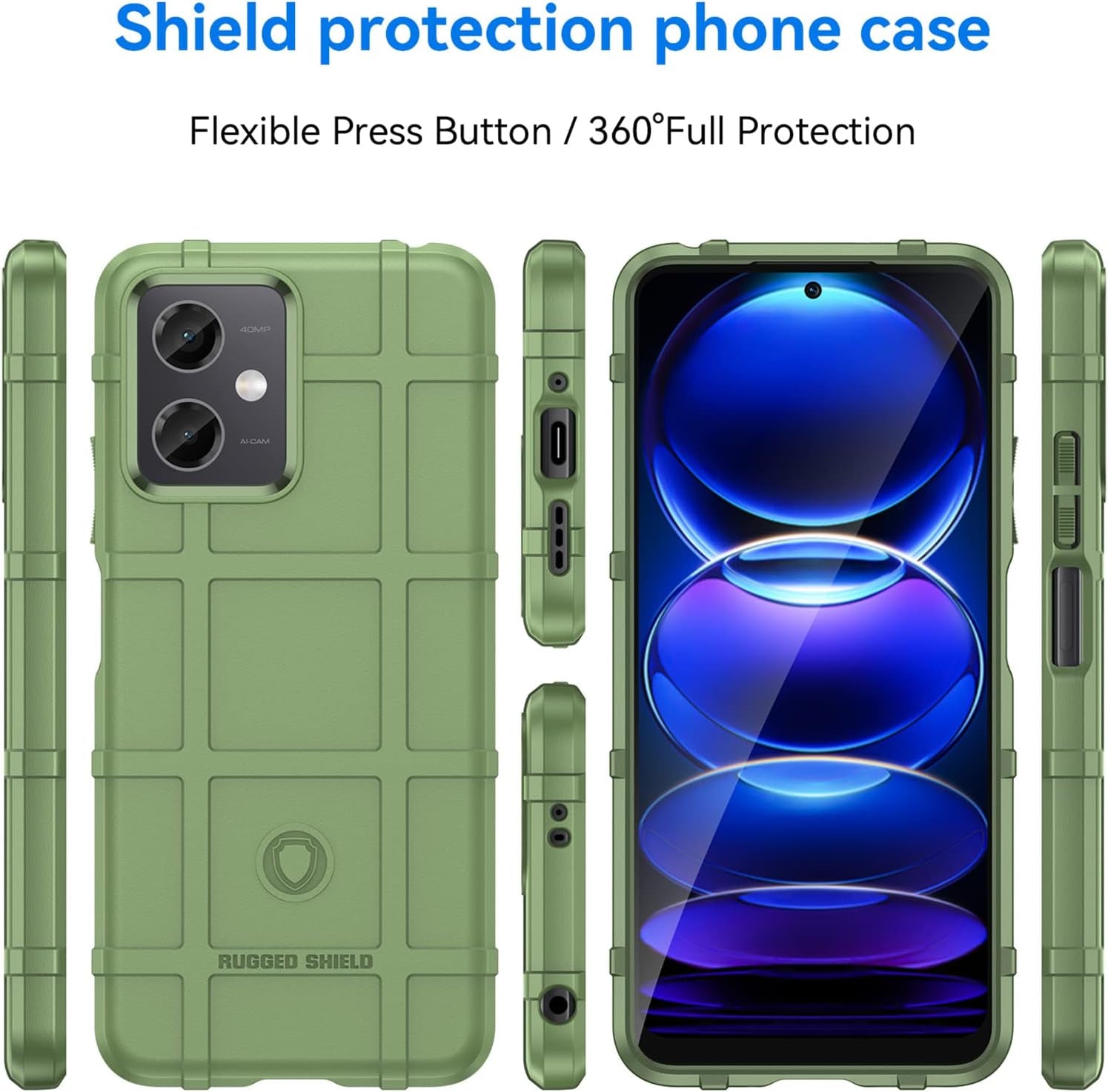 Ephoou Slim Phone Case for Xiaomi Redmi Note 12 5G,Rugged Shield Protective Cover with Military Grade Shockproof Protection Case Compatible with Xiaomi Redmi Note 12 5G/Xiaomi Poco X5 6.67" Hd-Green  Ephoou   