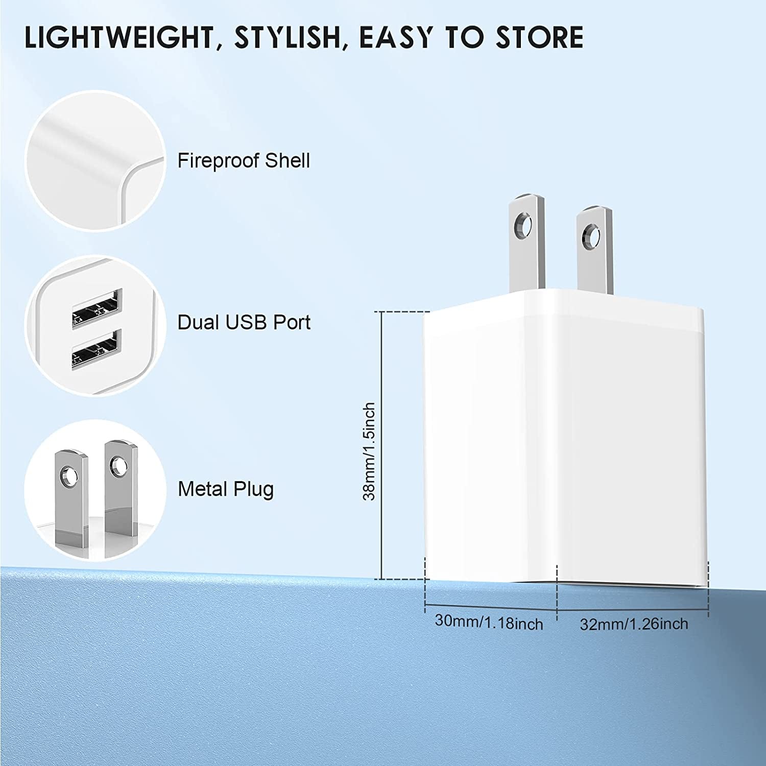 USB Charger 5V 2.4A,Cabepow [2Pack] Dual Port 12W USB Wall Plug,Charger Block Adapter Cube Replacement for Iphone Xs/Xs Max/Xr/X/8/7/6/Plus Ipad Pro/Air/Mini, Galaxy9/8/7(Etl Certified)  Cabepow   