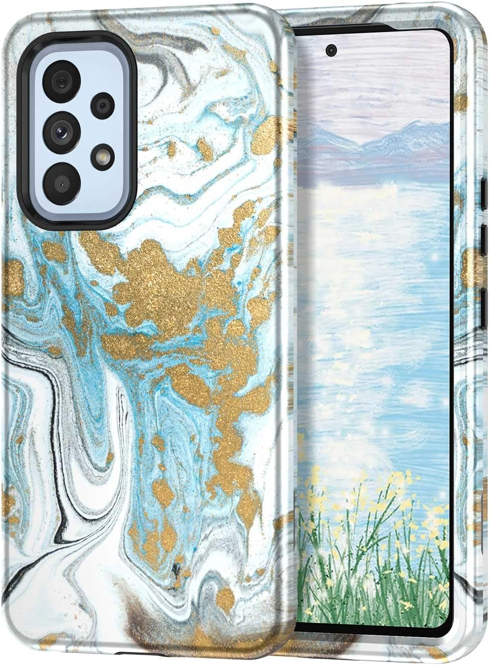 Btscase for Samsung Galaxy A53 5G Case, Marble Pattern 3 in 1 Heavy Duty Shockproof Full Body Rugged Hard Pc+Soft Silicone Drop Protective Women Girl Cover for Galaxy A53 5G,Dreamland River/Purple  Btscase Seasalt Blue  