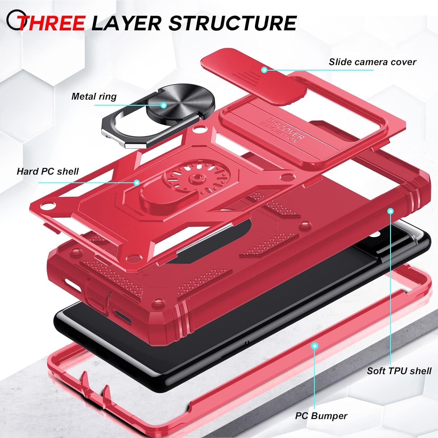 Leyi for Google Pixel 6 Case: Case for Pixel 6 with Slide Camera Cover + [2 Packs] Tempered Glass Screen Protector, 360 Full Body Military-Grade Phone Case with Kickstand for Google Pixel 6, Red  LeYi   