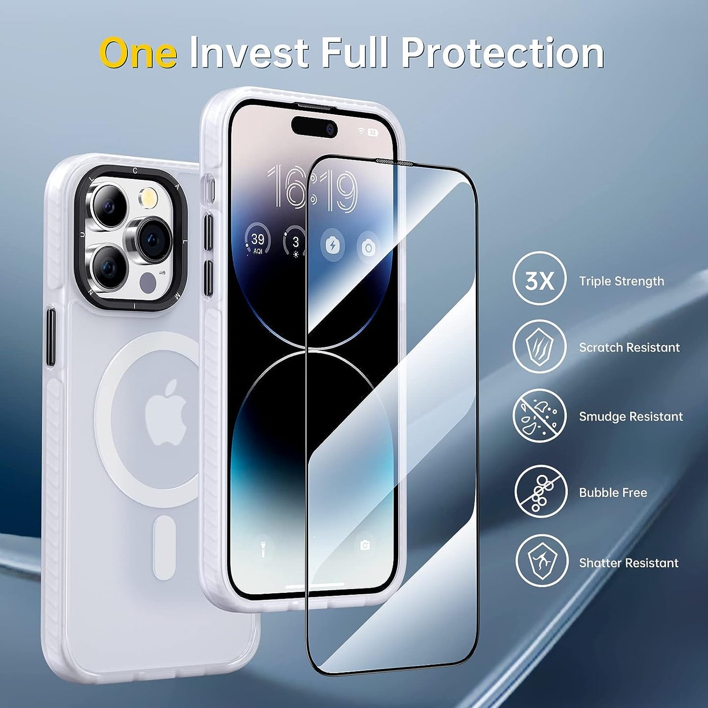 JUESHITUO for Iphone 14 Pro Max Case with Exclusive Buffer Belt [Military Protection&Full Camera Protection][Super Strong N52 Magnets][Liquid Silicone Feeling]Translucent Matte Back 6.7In(Matte Clear)  JUESHITUO   