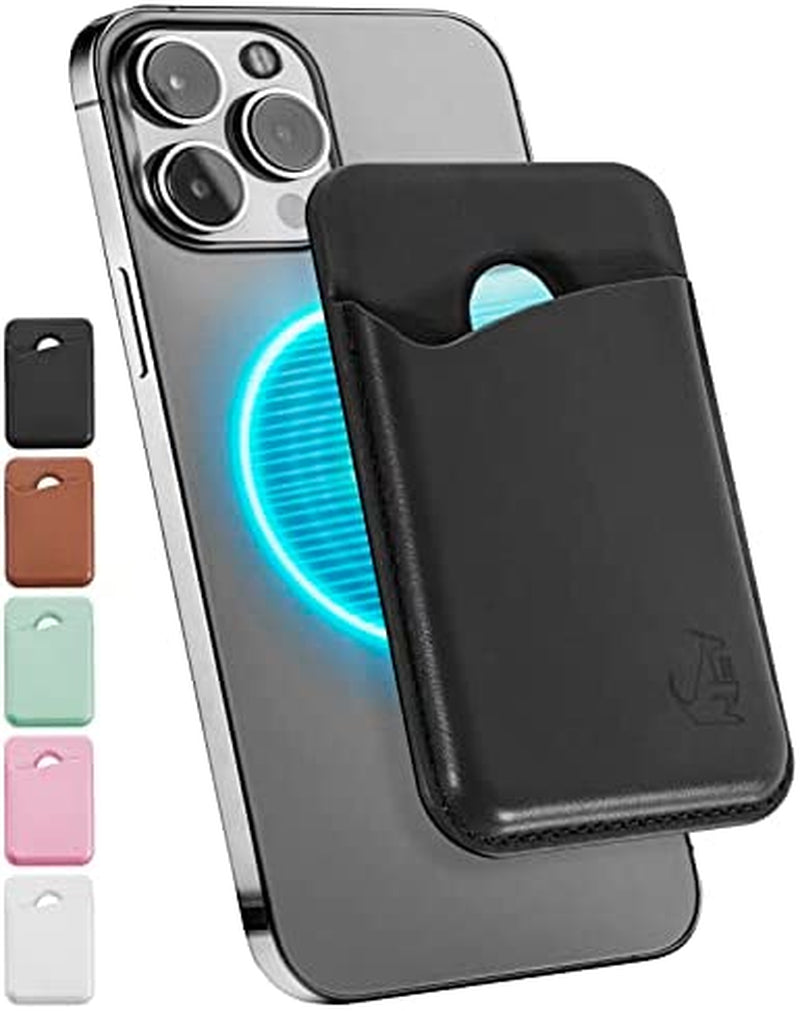 Genuine Leather Magsafe Compatible Wallet - Wallet for Apple Iphone 12 and Newer or Magsafe Ready Case - Iphone Wallet with Strong Magnet for Credit Card - Easy to Attach & Extra Slim (White)  Wallaroo, Inc Black  