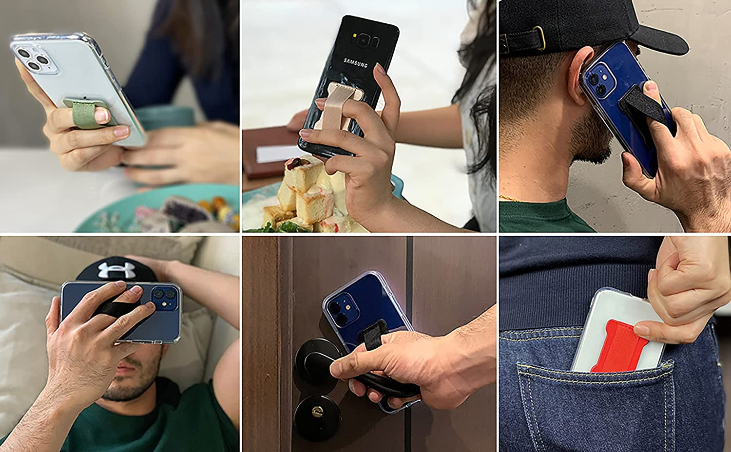 WUOJI Finger Strap Phone - Cell Phone Finger Holder - Ultra Thin Anti-Slip Universal Cell Phone Gripper for Back of Phone Grip Compatible with Iphone Samsung and Most Smartphones -2Pack(Black)  WUOJI   