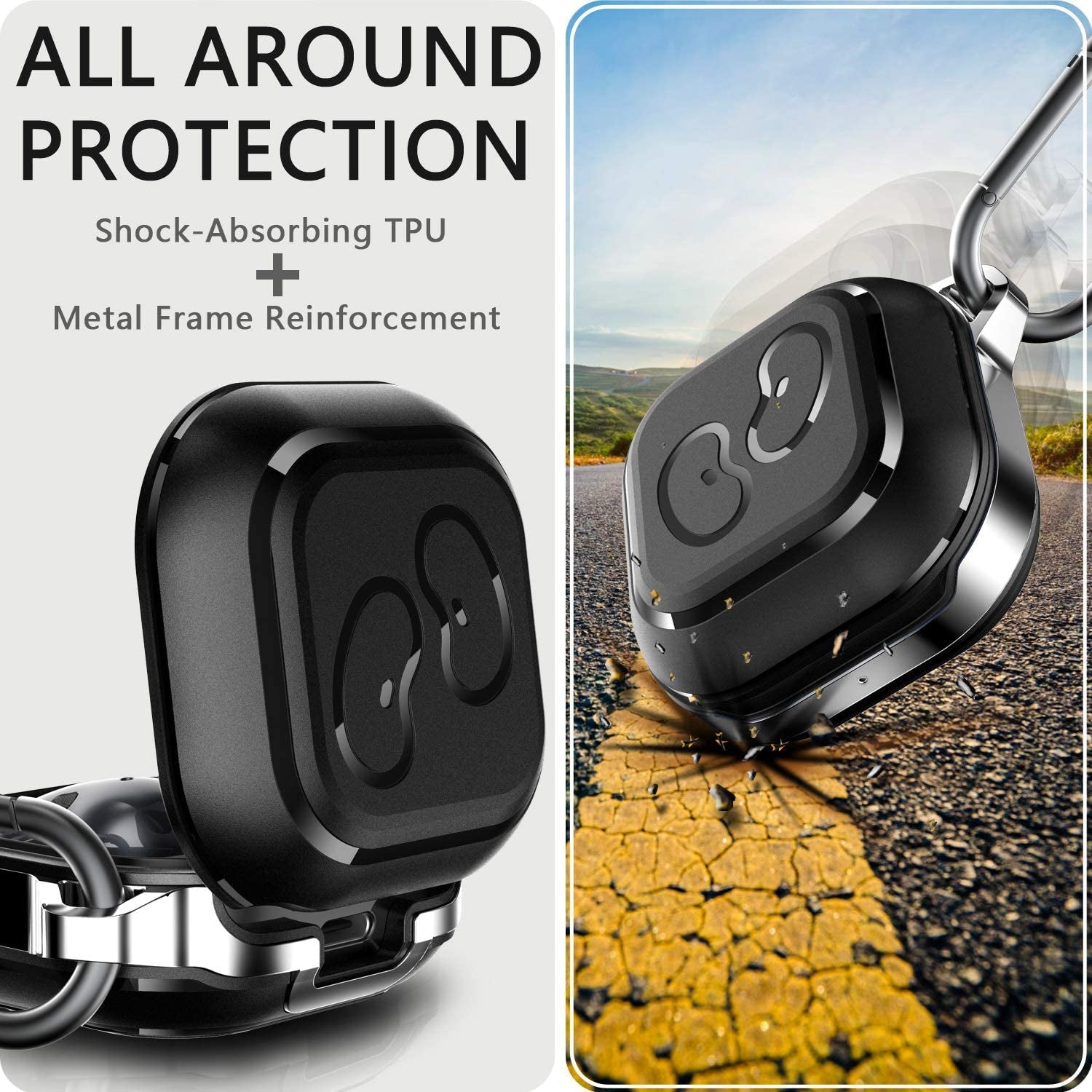 HALLEAST for Galaxy Buds 2 Pro Case 2022/ Galaxy Buds 2 Case 2021/ Galaxy Buds Pro Case 2021/ Galaxy Buds Live Case 2020, TPU Cover Metal Alloy Carrying Case with Keychain Clip, Black  HALLEAST   