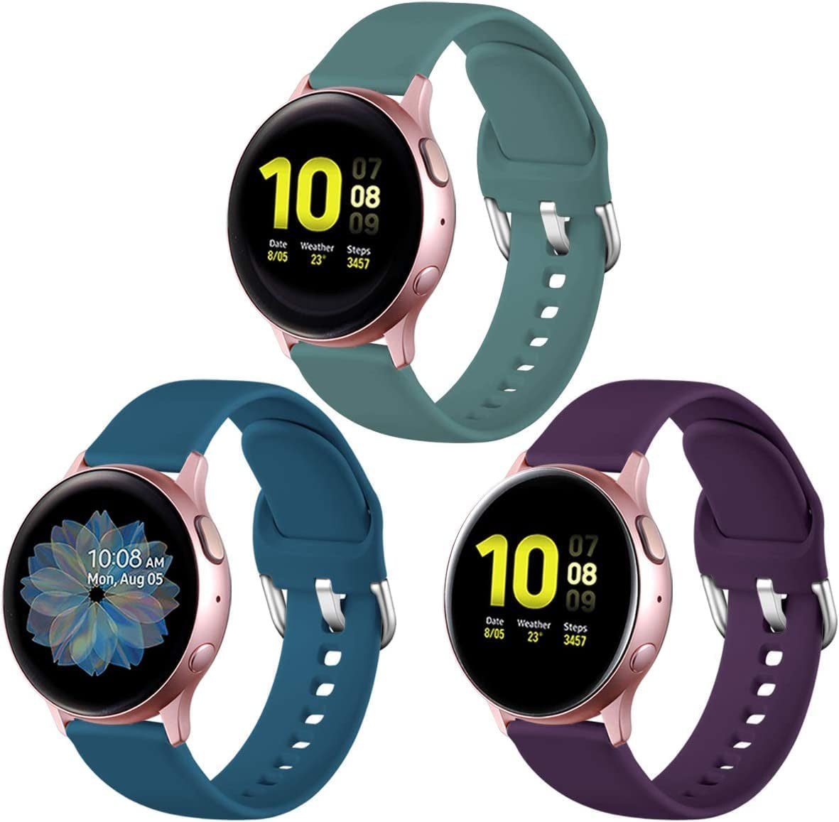 Lerobo Bands Compatible with Samsung Galaxy Watch Active/Active 2 44Mm 40Mm/Galaxy Watch 3 41Mm/Galaxy Watch 42Mm, 20Mm Soft Silicone Sport Strap Replacement Bands,3 Pack,Large,Black Navy Blue Gray  Lerobo Pine Green/Purple/Slate Blue Large 