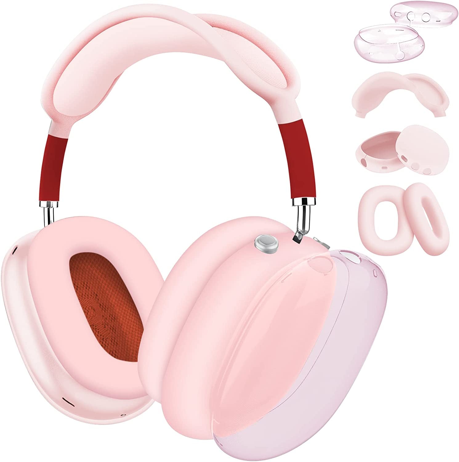 MOLOPPO for Airpods Max Case Cover, Clear Soft TPU Skin Anti-Scratch, Transparent Accessories Ultra Protective Cover for Apple Airpods Max(Clear)  MOLOPPO CB-Clear Pink+Silicone Pink  