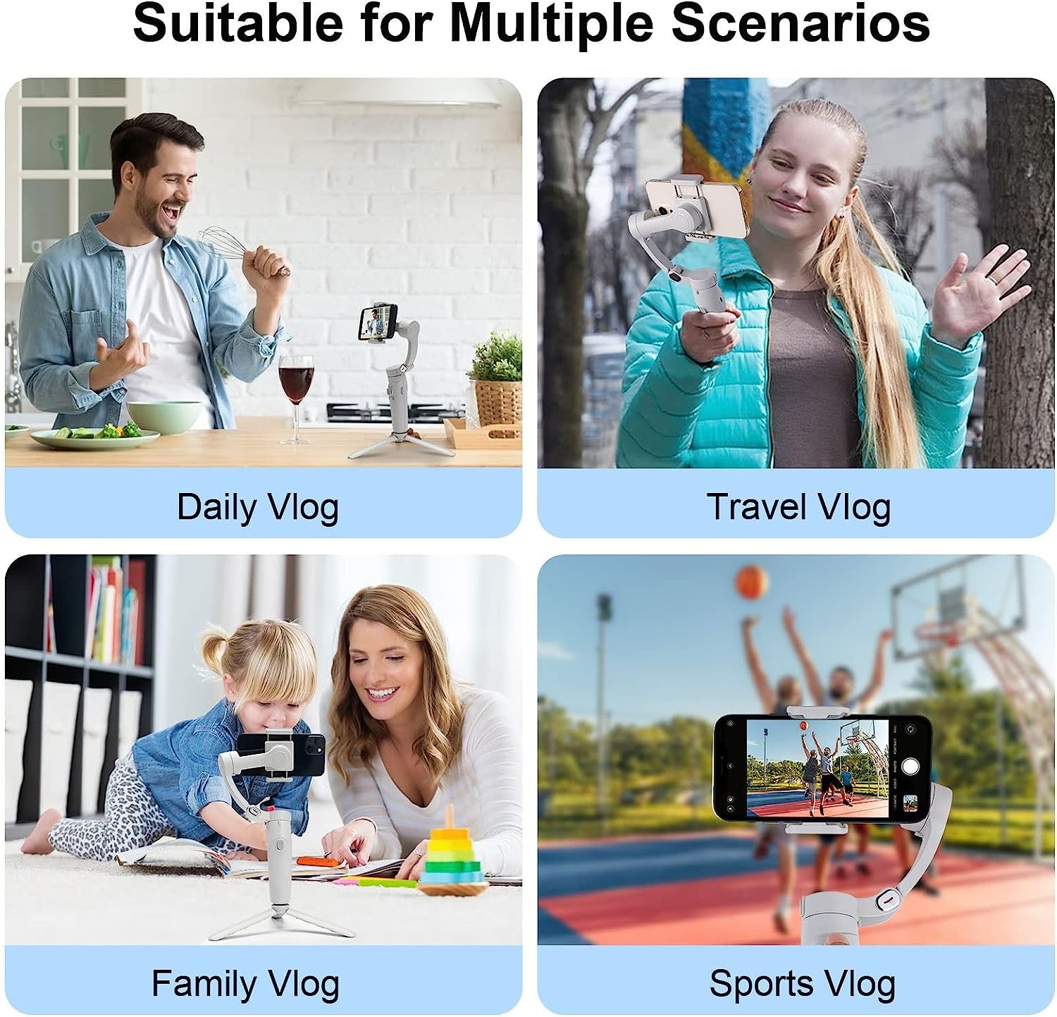 Mobile Gimbal 360 Rotation Stabilizer Handheld Selfie Tripod anti Shake Video, Android and Iphone Gimbal with Shotguides, Vlogging Stabilizer, Youtube Tiktok Video  Generic   