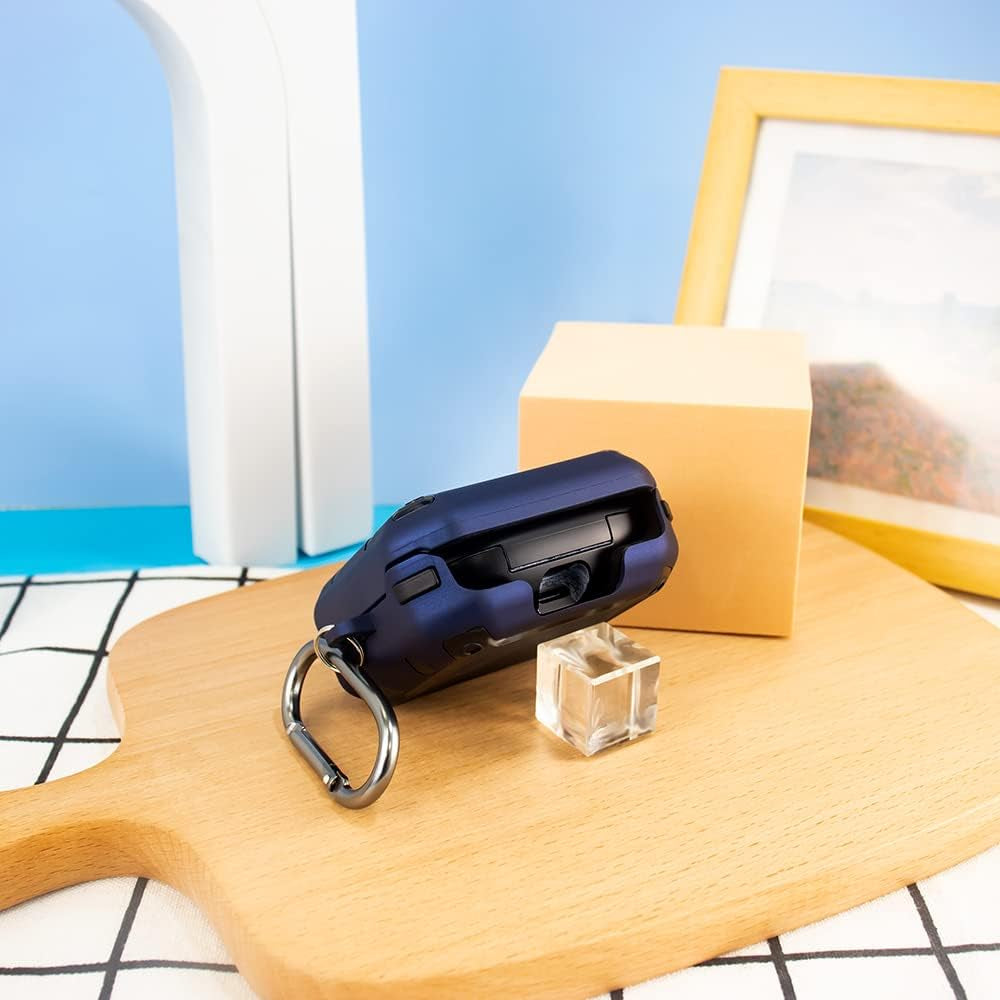 For Beats Fit Pro 2021 Case Cover with Lock, Protective Case for Men Military Hard Rugged Shockproof Cover with Keychain and Lanyard (Blue)  Yuefei Huang   