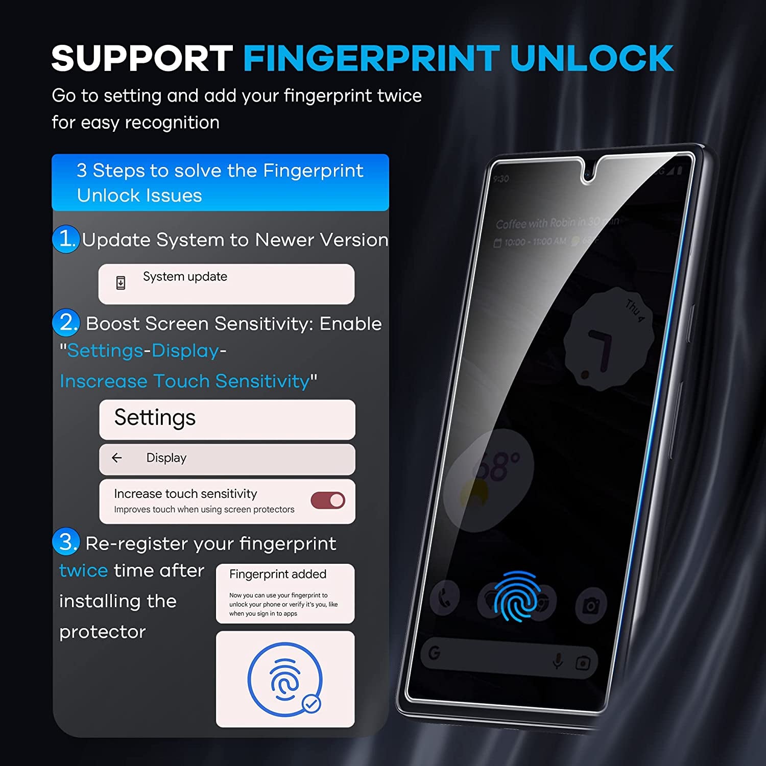 [4-Pack] FANGTIAN for Google Pixel 7A Screen Protector [Not Glass] - Film for Pixel 7A Screen Protector [Fingerprint Compatible][Alignment Tool][6.1Inch][7H Hybrid]  FANGTIAN GUARD   