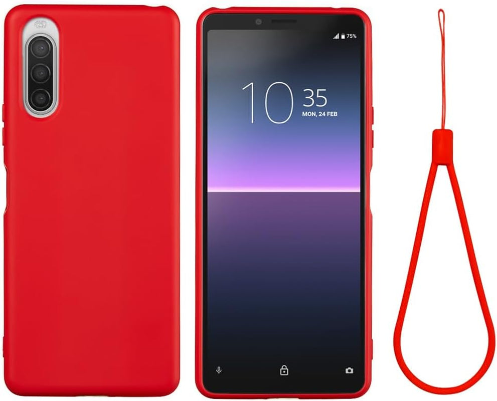 Case for Sony Xperia 10 II, Liquid Silicone Protective Phone Case for Sony Xperia 10 II with Silicone Lanyard, Slim Thin Soft Shockproof Cover for Sony Xperia 10 II Silicone Case Yellow  Generic Red Sony Xperia 10 Ii 