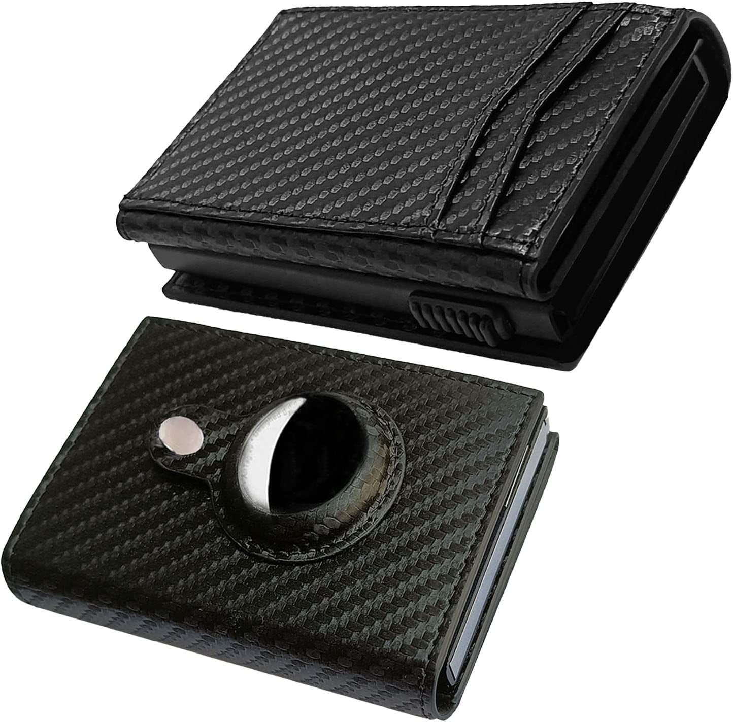 Smart Pop up Wallet with Front Pocket RFID Blocking Credit Card Holder with Id Window Money Clip Slim Minimalist Wallet for Men (Carbon Fiber Leather)  CJGMT Carbon Fiber AirTag Wallet one size 