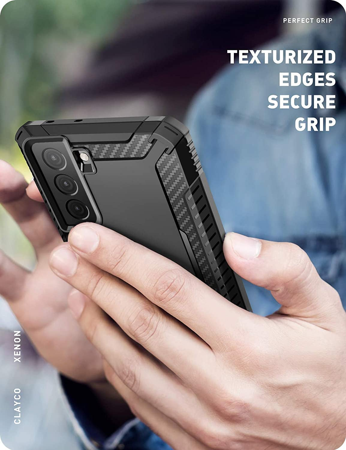 Clayco Xenon Series Case for Samsung Galaxy S21 5G, [Built-In Screen Protector] Full-Body Rugged Cover Compatible with Fingerprint Reader, 6.2 Inch 2021 Release (Black)  Clayco   