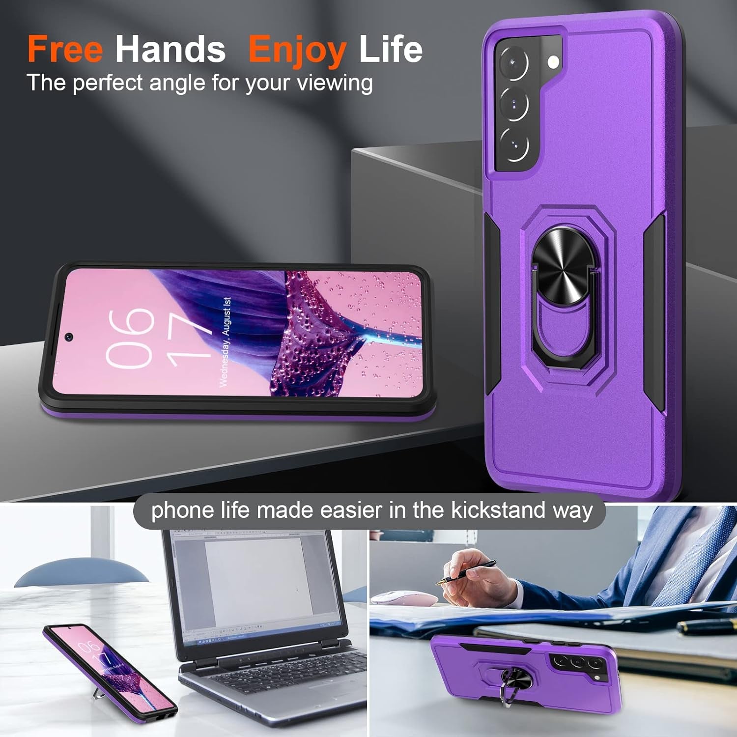 Oneagle for Samsung Galaxy S21 Case 5G, [4 in 1 ] Samsung S21 5G Case with [9H Glass Screen Protector+ Lens Protector] [ 360 Ring Stand] [12Ft Military Dropproof] Shockproof Case for Galaxy S21 5G  Oneagle-US   