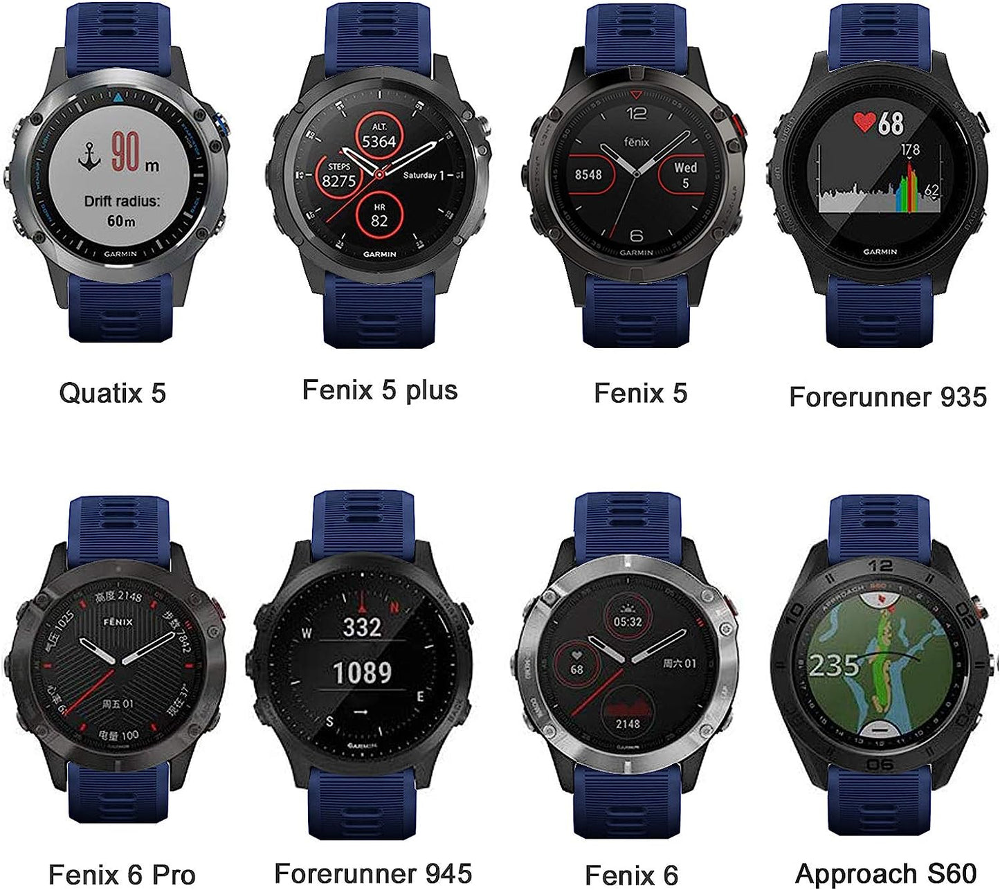 ISABAKE Band for Garmin Forerunner 935/Forerunner 945/Forerunner 745,Compatible with Fenix 5/ Fenix 5Plus/ Fenix 6/ Fenix 6 Pro/Approach S60 ,Soft Silicone 22Mm Replacement Bands Strap(Dark Blue)  ISABAKE   